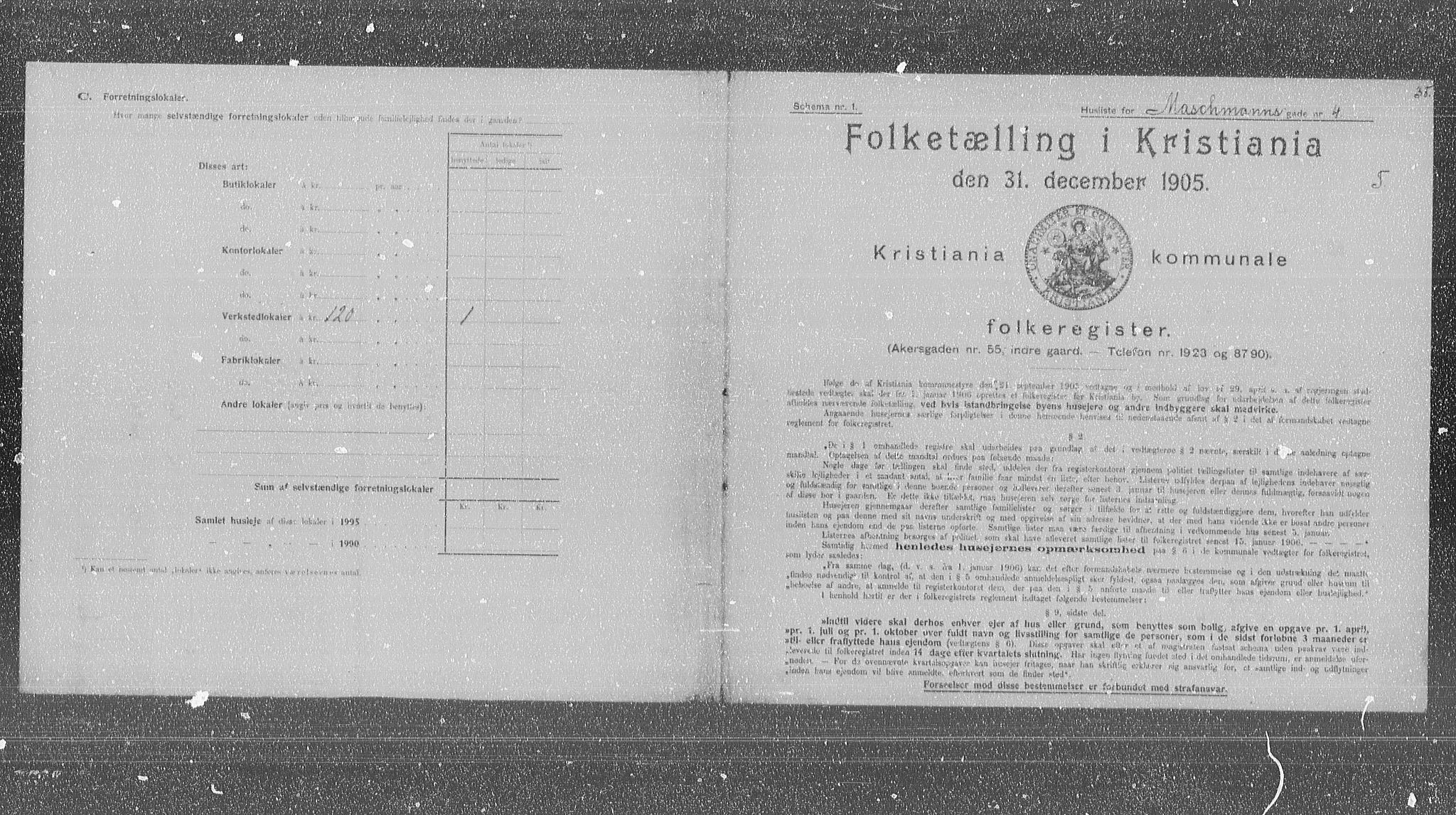OBA, Municipal Census 1905 for Kristiania, 1905, p. 34010