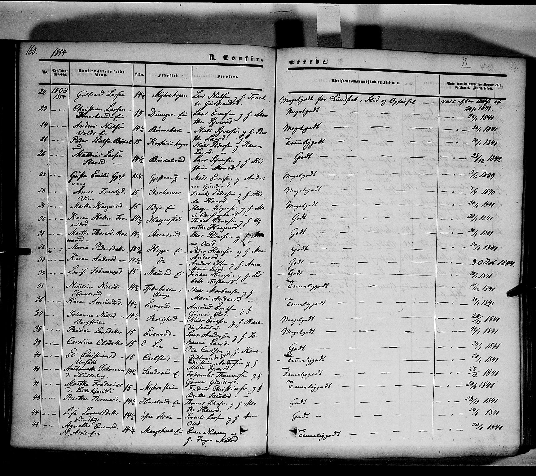 Nes prestekontor, Hedmark, SAH/PREST-020/K/Ka/L0004: Parish register (official) no. 4, 1852-1886, p. 160