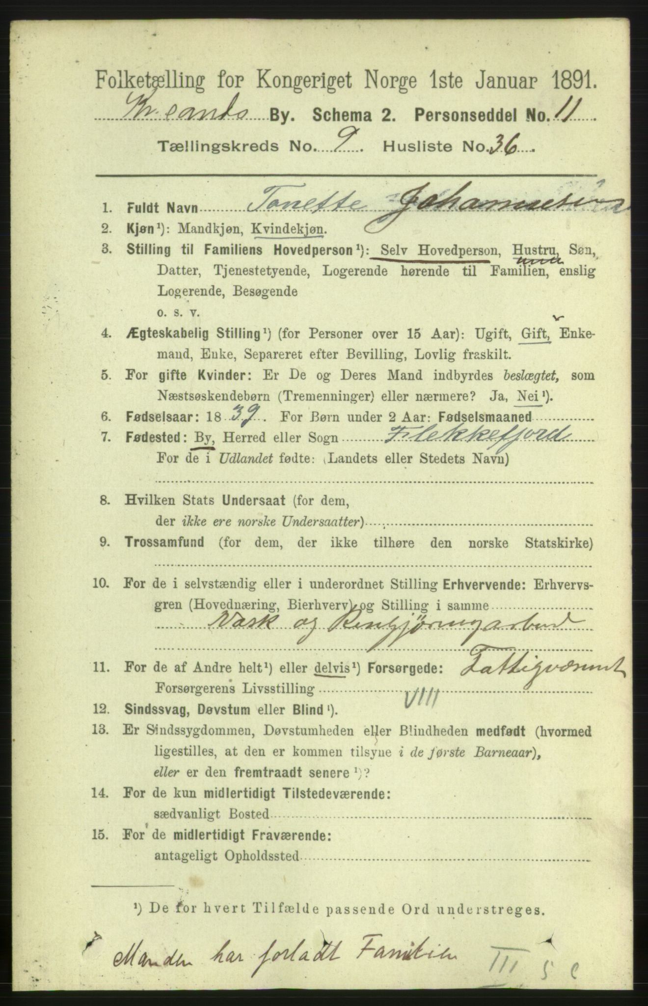 RA, 1891 census for 1001 Kristiansand, 1891, p. 5277