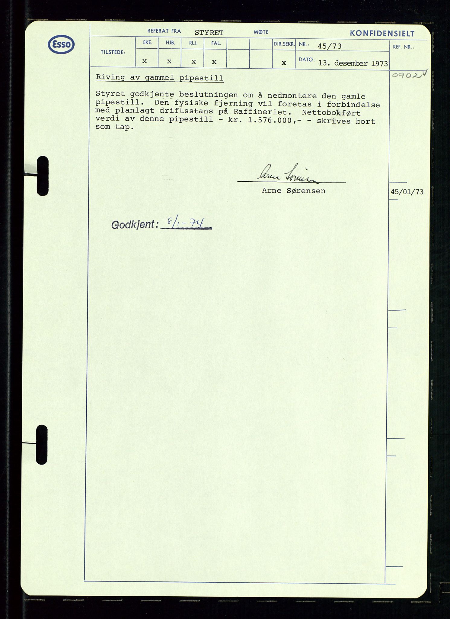 Pa 0982 - Esso Norge A/S, SAST/A-100448/A/Aa/L0003/0002: Den administrerende direksjon Board minutes (styrereferater) og Bedriftforsamlingsprotokoll / Den administrerende direksjon Board minutes (styrereferater), 1970-1974, p. 40