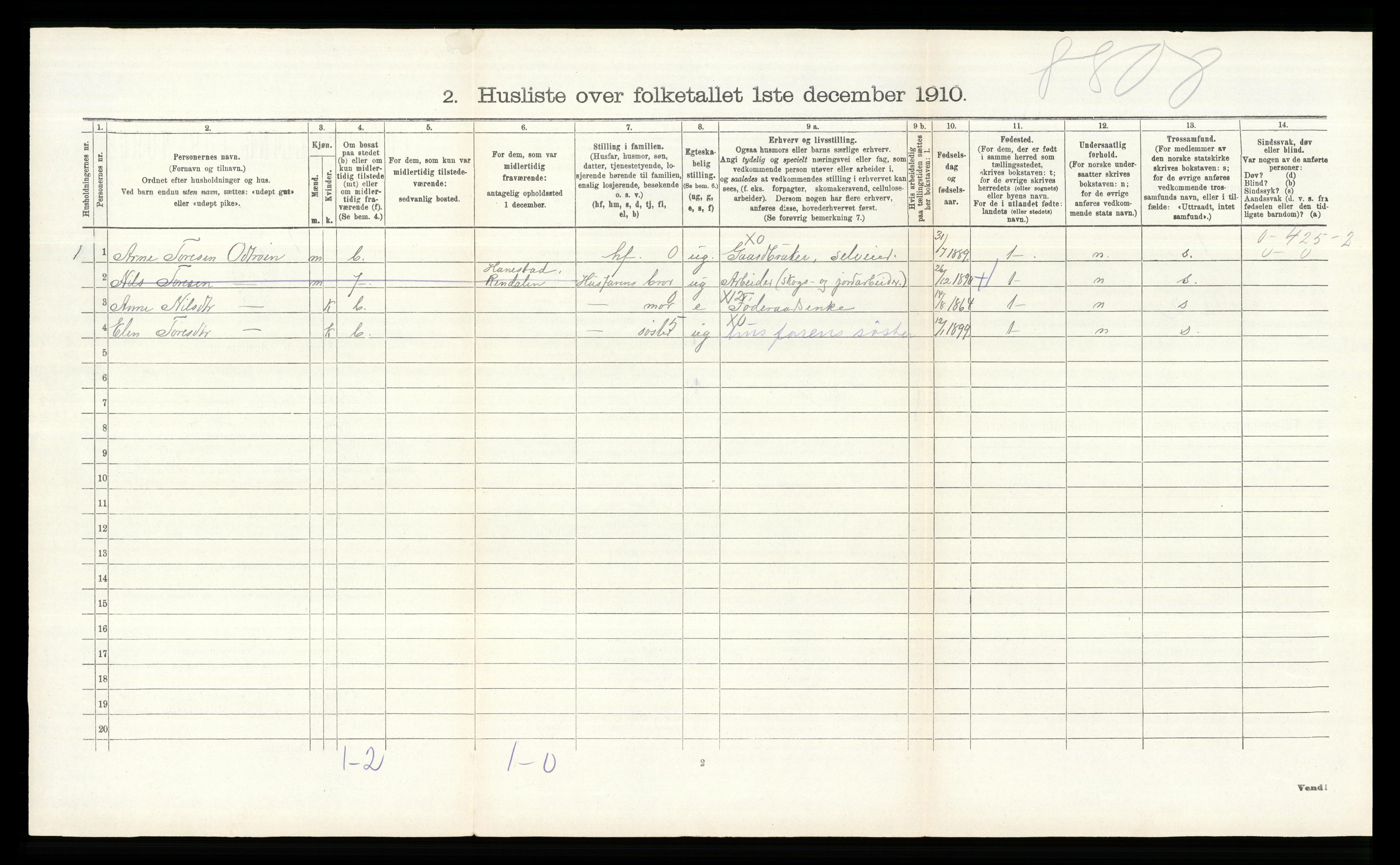 RA, 1910 census for Lille Elvedalen, 1910, p. 138