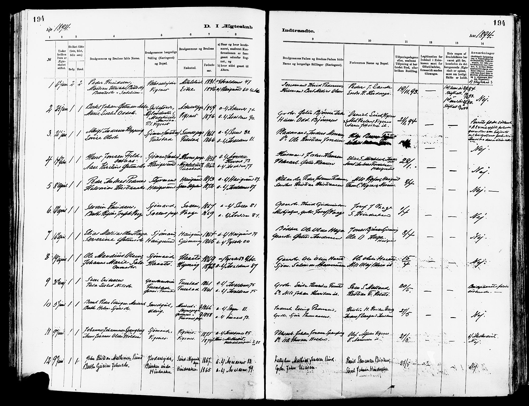 Avaldsnes sokneprestkontor, SAST/A -101851/H/Ha/Haa/L0015: Parish register (official) no. A 15, 1880-1906, p. 194