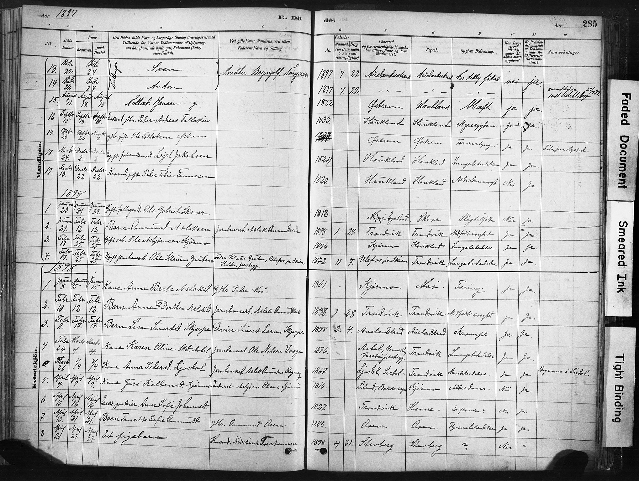 Lund sokneprestkontor, SAST/A-101809/S06/L0011: Parish register (official) no. A 10, 1877-1904, p. 285