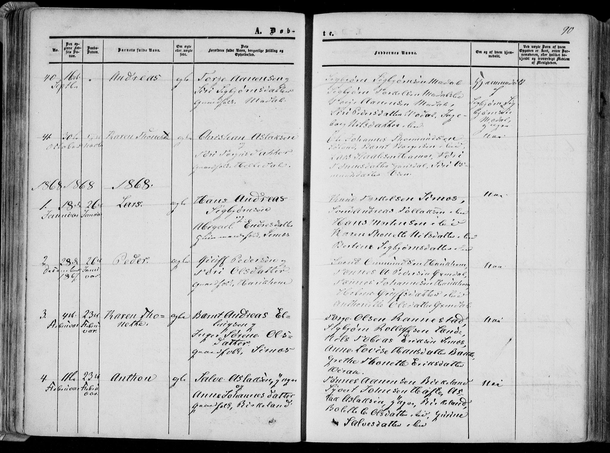 Bakke sokneprestkontor, SAK/1111-0002/F/Fa/Faa/L0006: Parish register (official) no. A 6, 1855-1877, p. 90