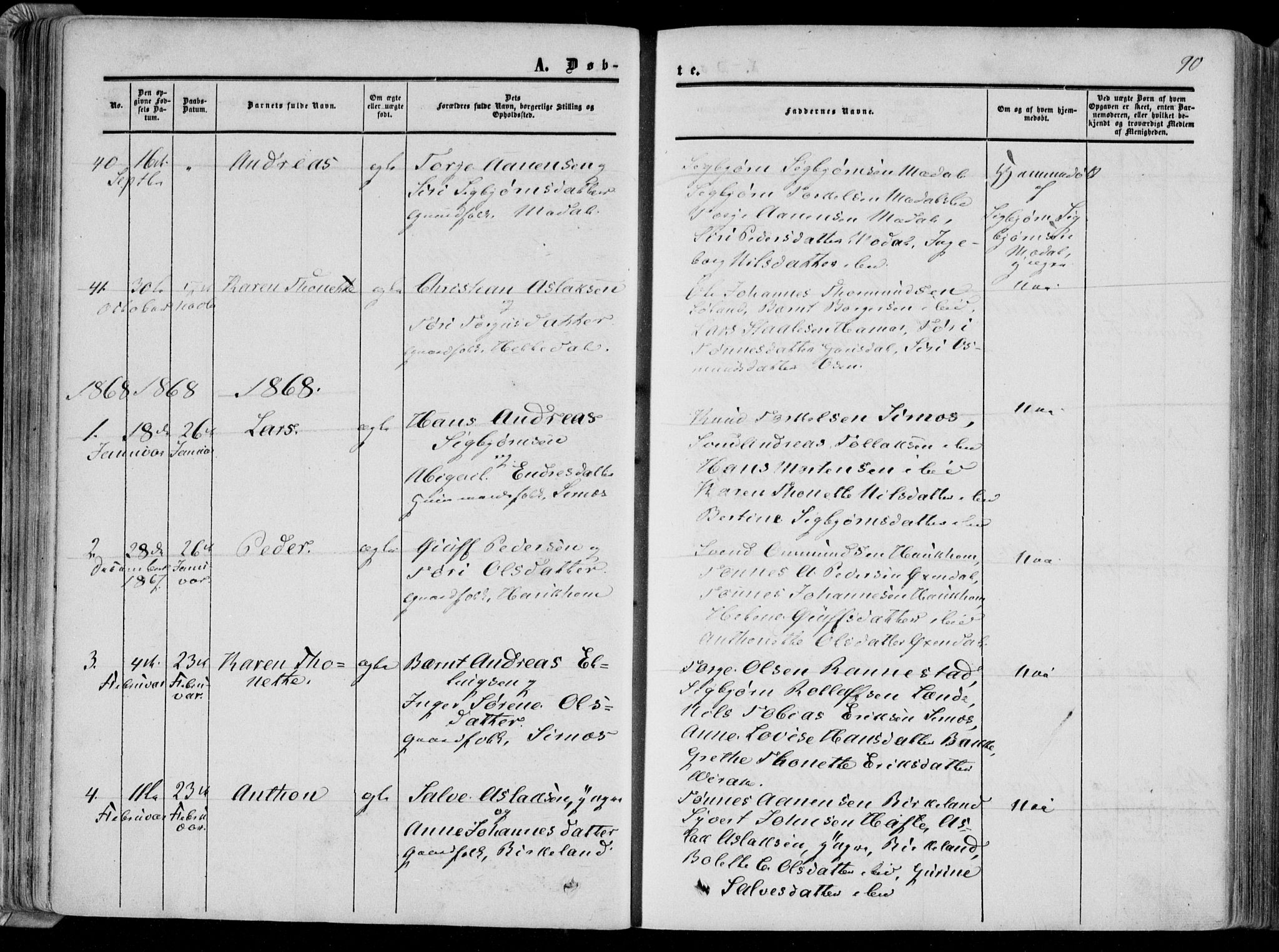 Bakke sokneprestkontor, AV/SAK-1111-0002/F/Fa/Faa/L0006: Parish register (official) no. A 6, 1855-1877, p. 90