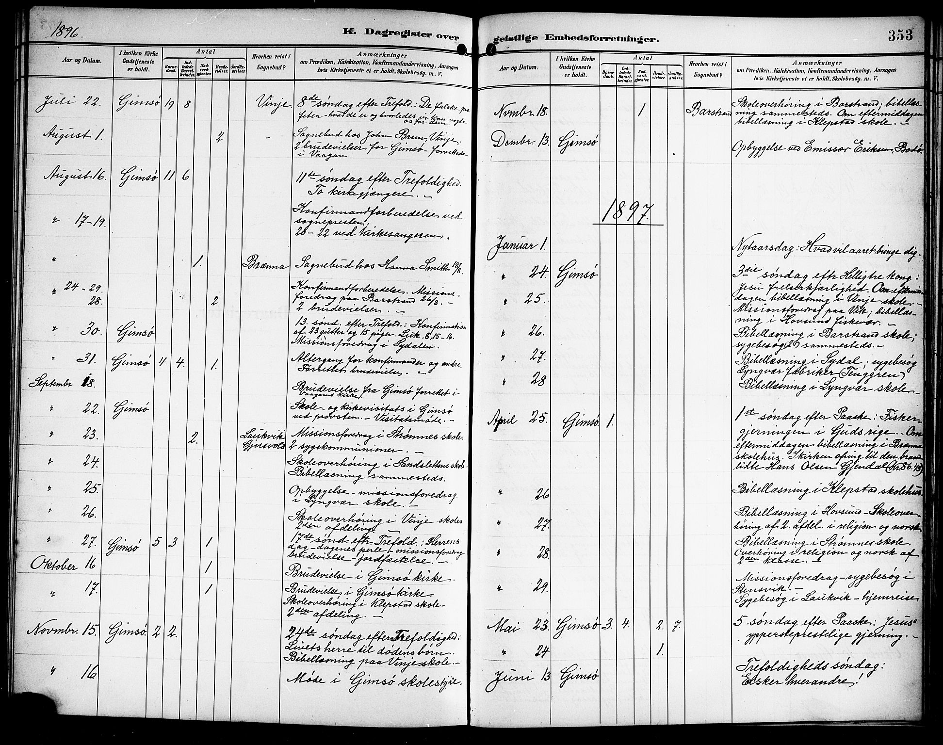 Ministerialprotokoller, klokkerbøker og fødselsregistre - Nordland, AV/SAT-A-1459/876/L1105: Parish register (copy) no. 876C04, 1896-1914, p. 353