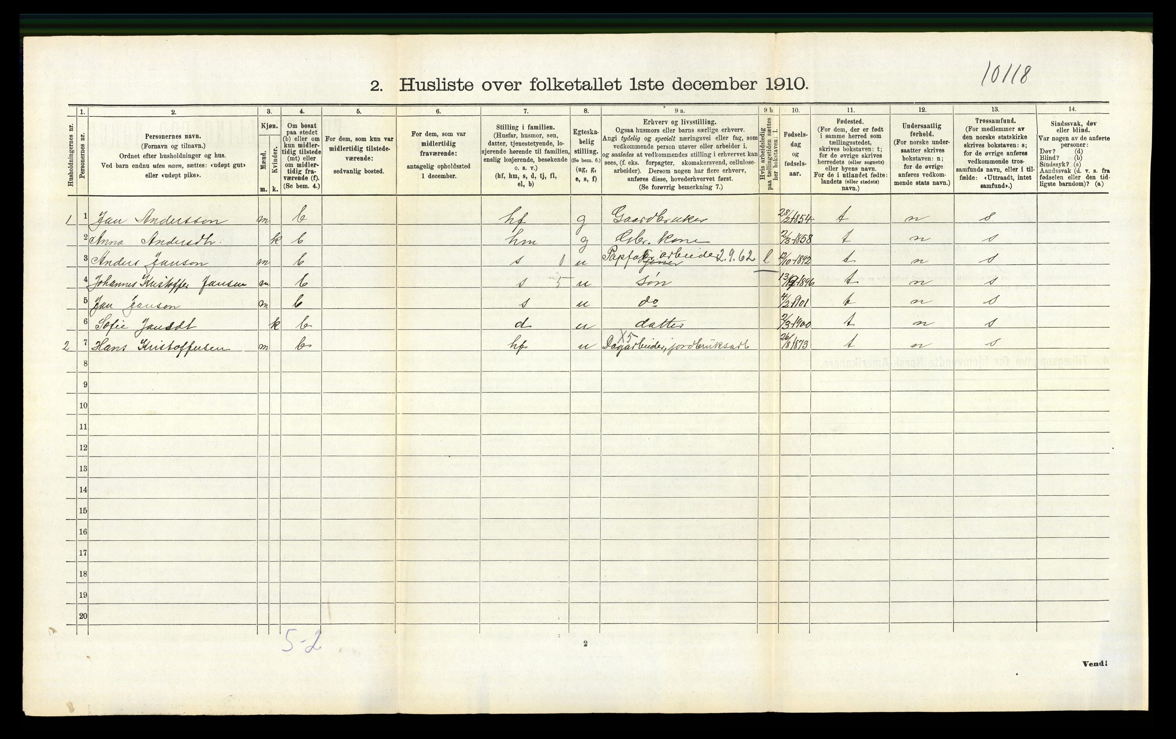 RA, 1910 census for Strandvik, 1910, p. 118