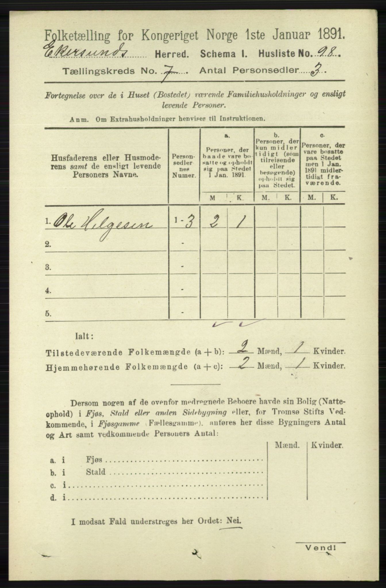 RA, 1891 census for 1116 Eigersund herred, 1891, p. 2823