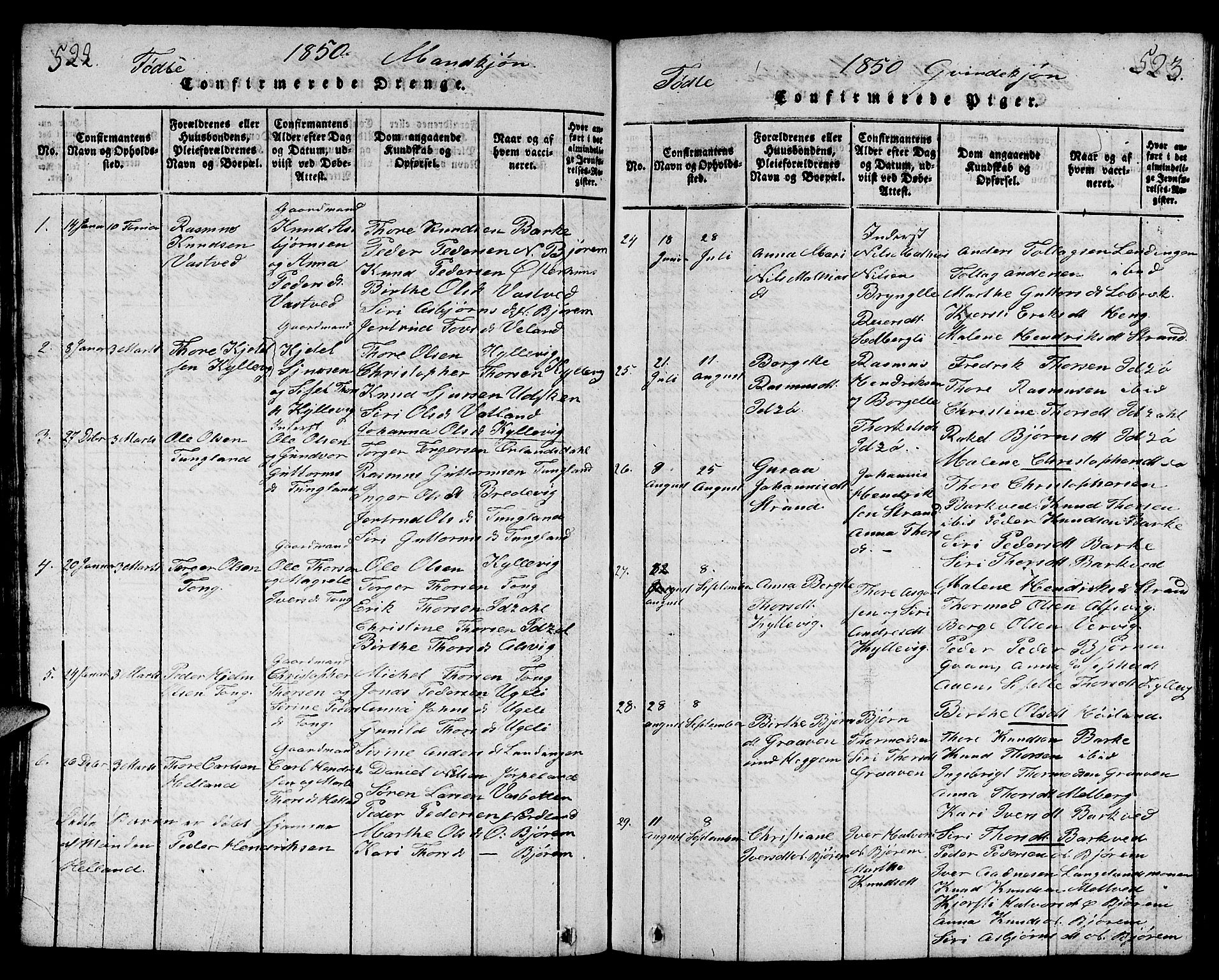 Strand sokneprestkontor, AV/SAST-A-101828/H/Ha/Hab/L0001: Parish register (copy) no. B 1, 1816-1854, p. 522-523