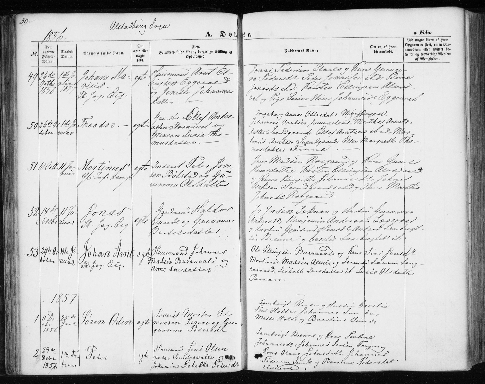 Ministerialprotokoller, klokkerbøker og fødselsregistre - Nord-Trøndelag, SAT/A-1458/717/L0154: Parish register (official) no. 717A07 /1, 1850-1862, p. 50