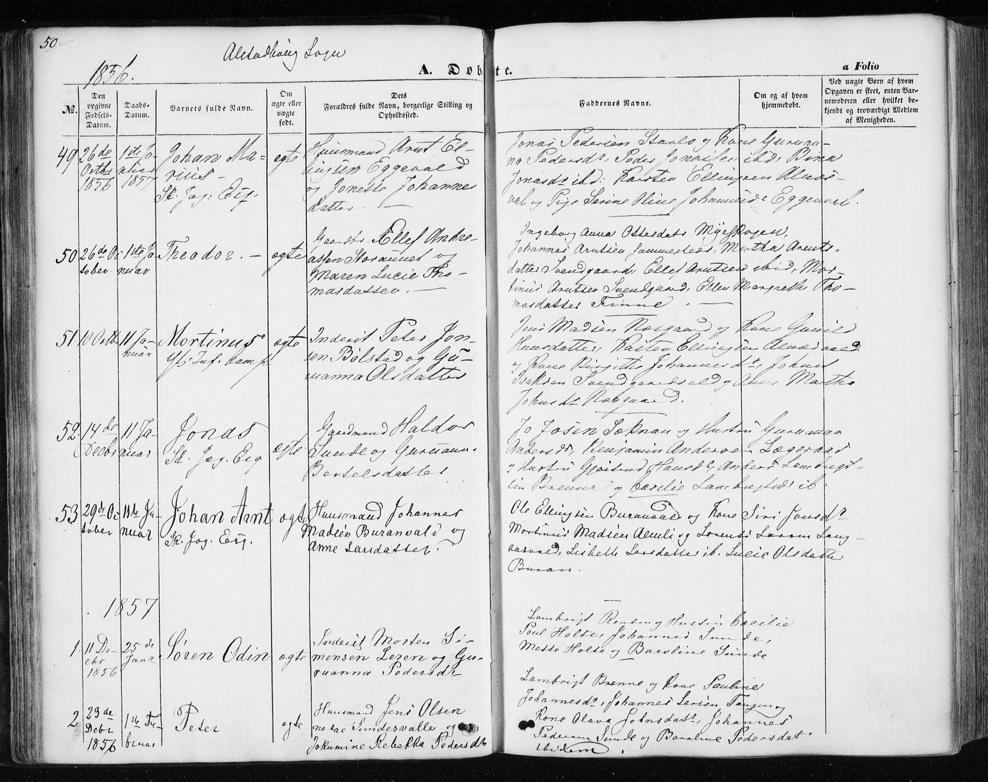 Ministerialprotokoller, klokkerbøker og fødselsregistre - Nord-Trøndelag, AV/SAT-A-1458/717/L0154: Parish register (official) no. 717A07 /1, 1850-1862, p. 50