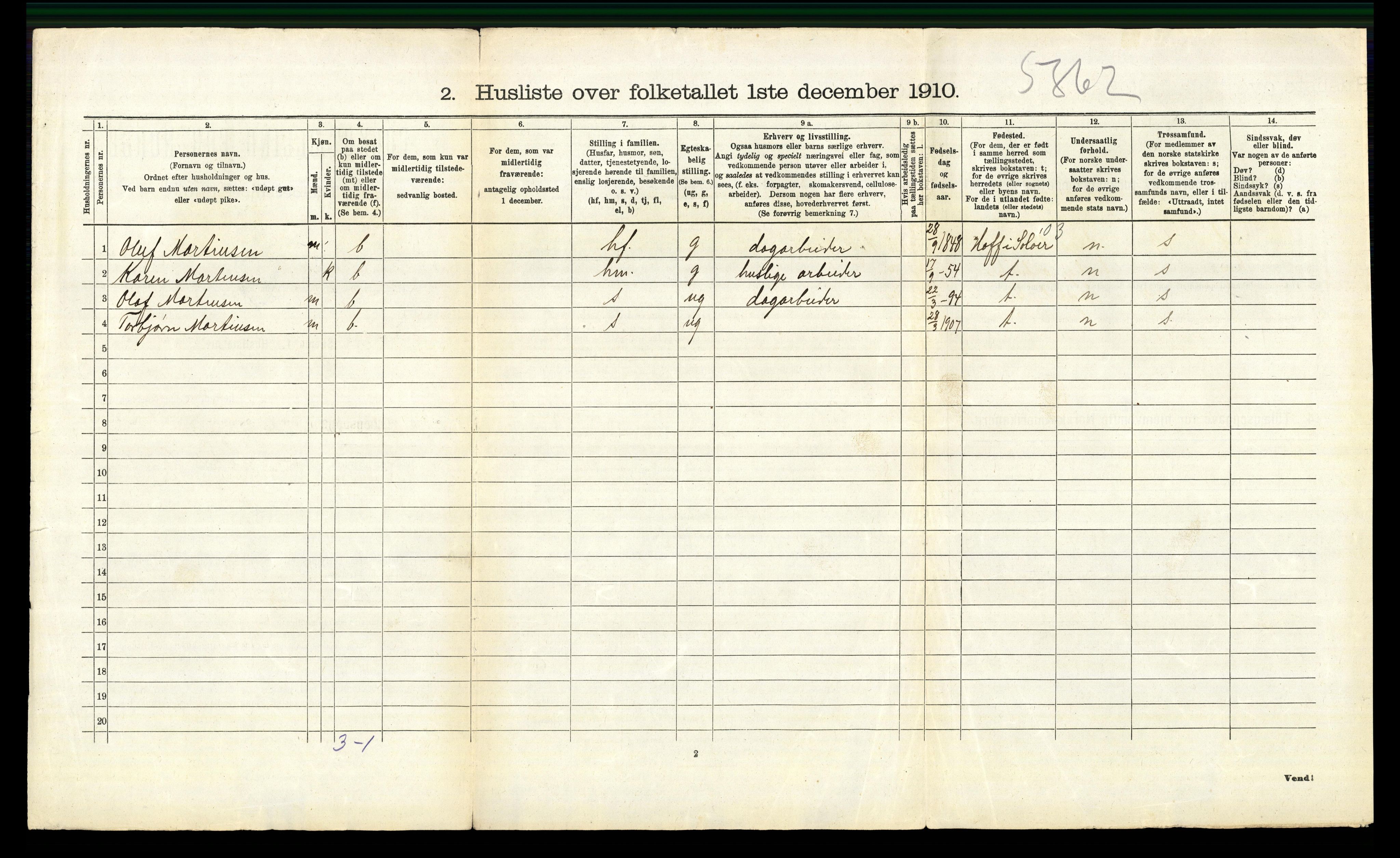 RA, 1910 census for Elverum, 1910, p. 1300