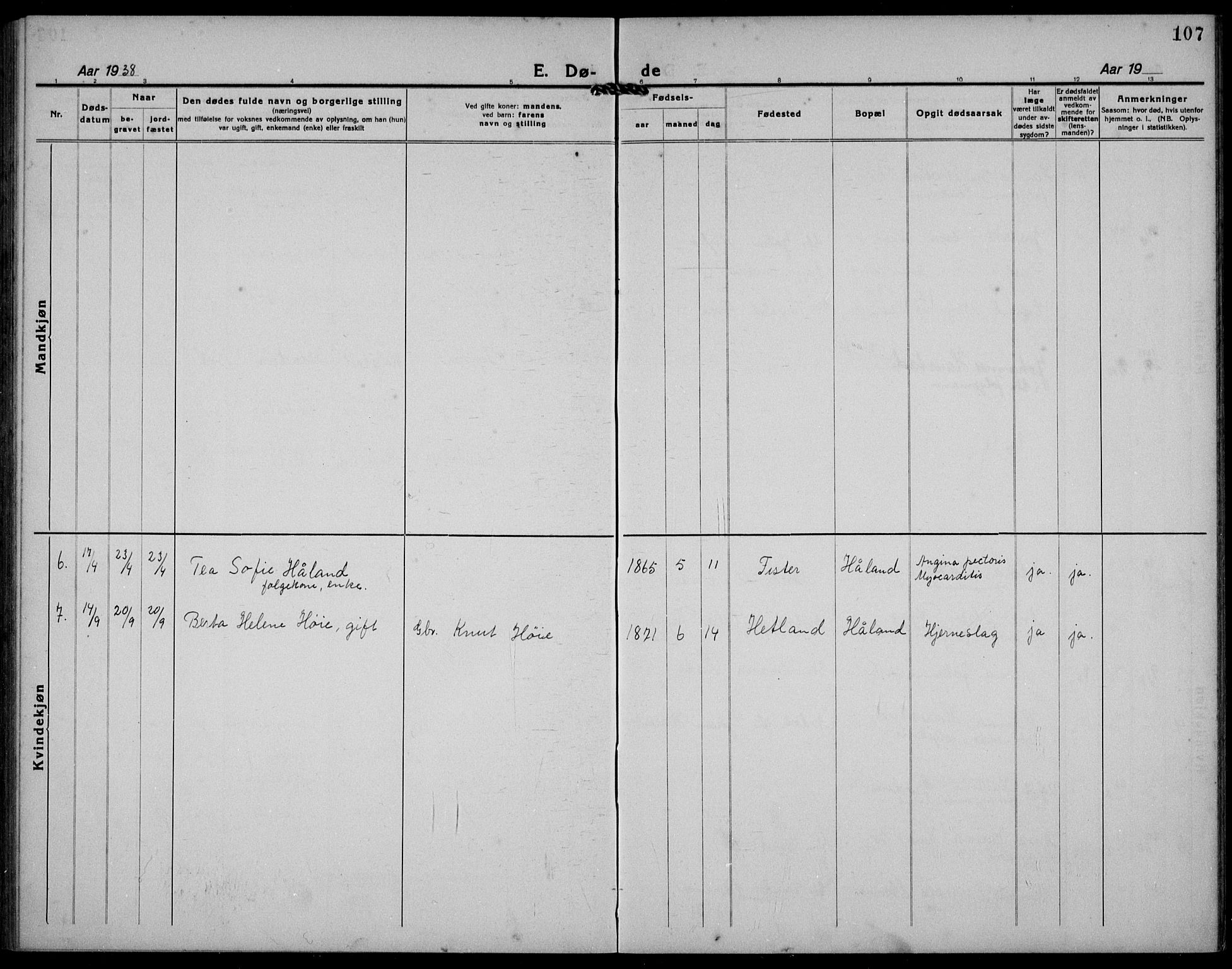 Hetland sokneprestkontor, AV/SAST-A-101826/30/30BB/L0012: Parish register (copy) no. B 12, 1922-1940, p. 107
