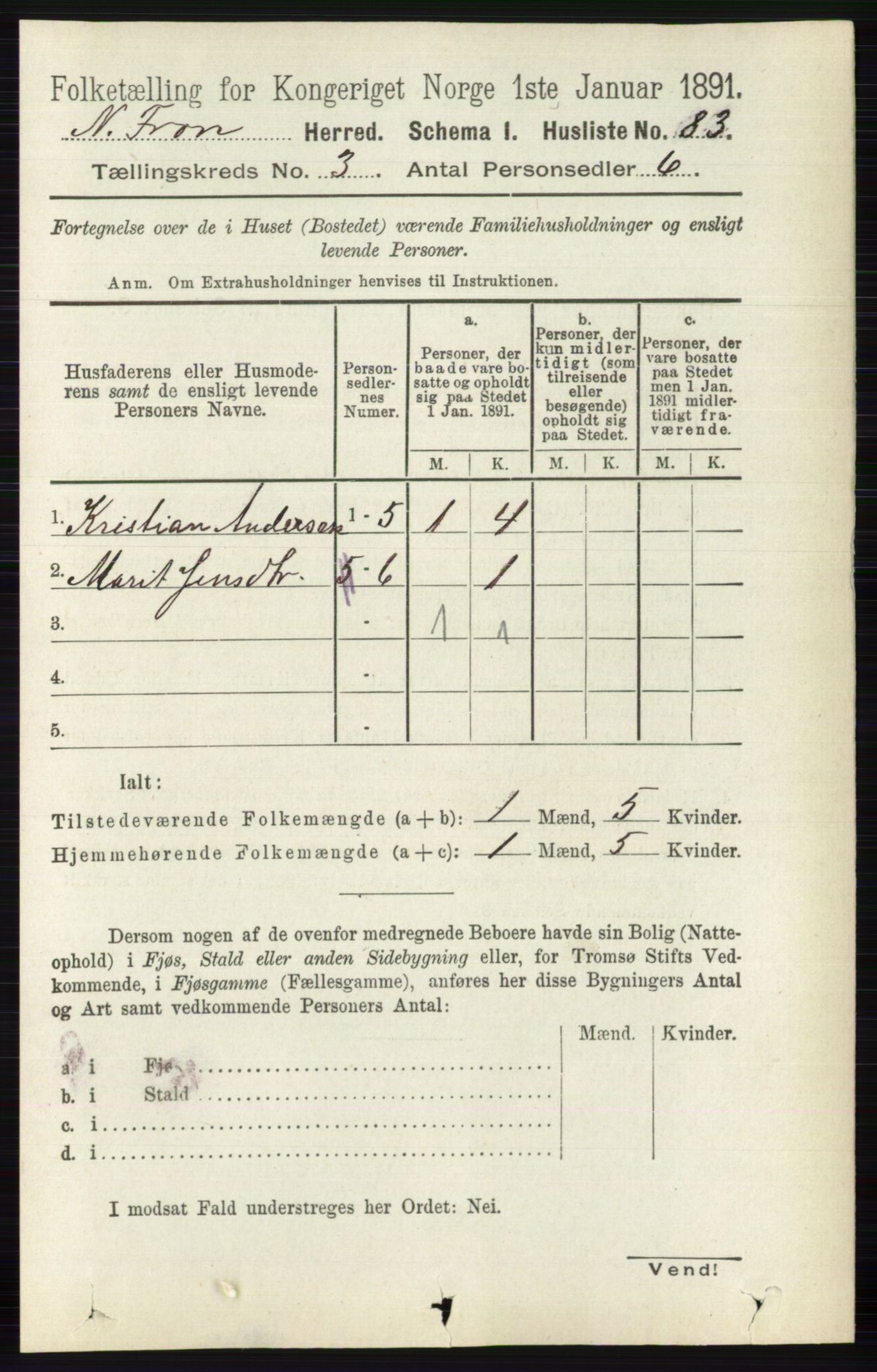 RA, 1891 census for 0518 Nord-Fron, 1891, p. 839