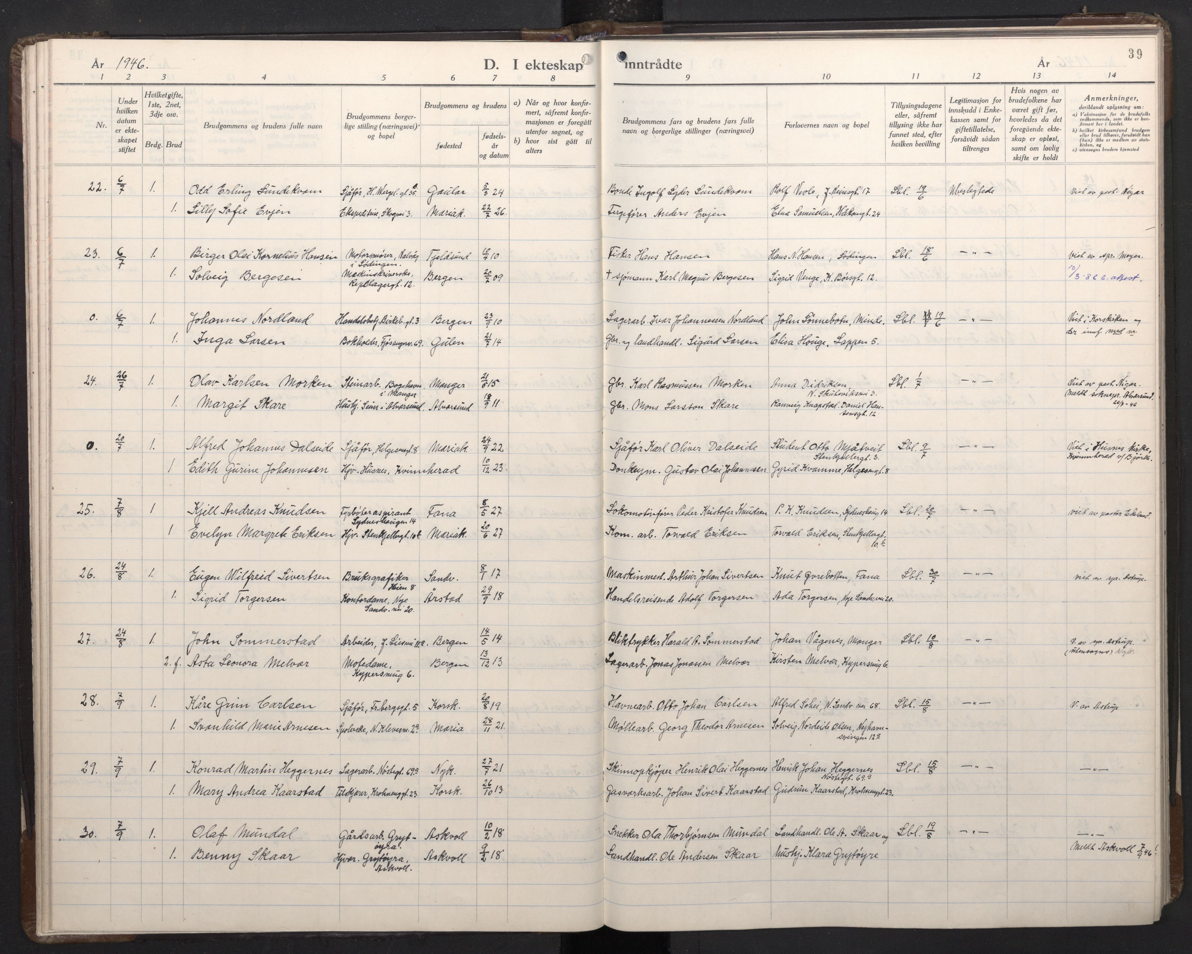 Mariakirken Sokneprestembete, AV/SAB-A-76901/H/Haa/L0019: Parish register (official) no. D 1, 1939-1963, p. 38b-39a