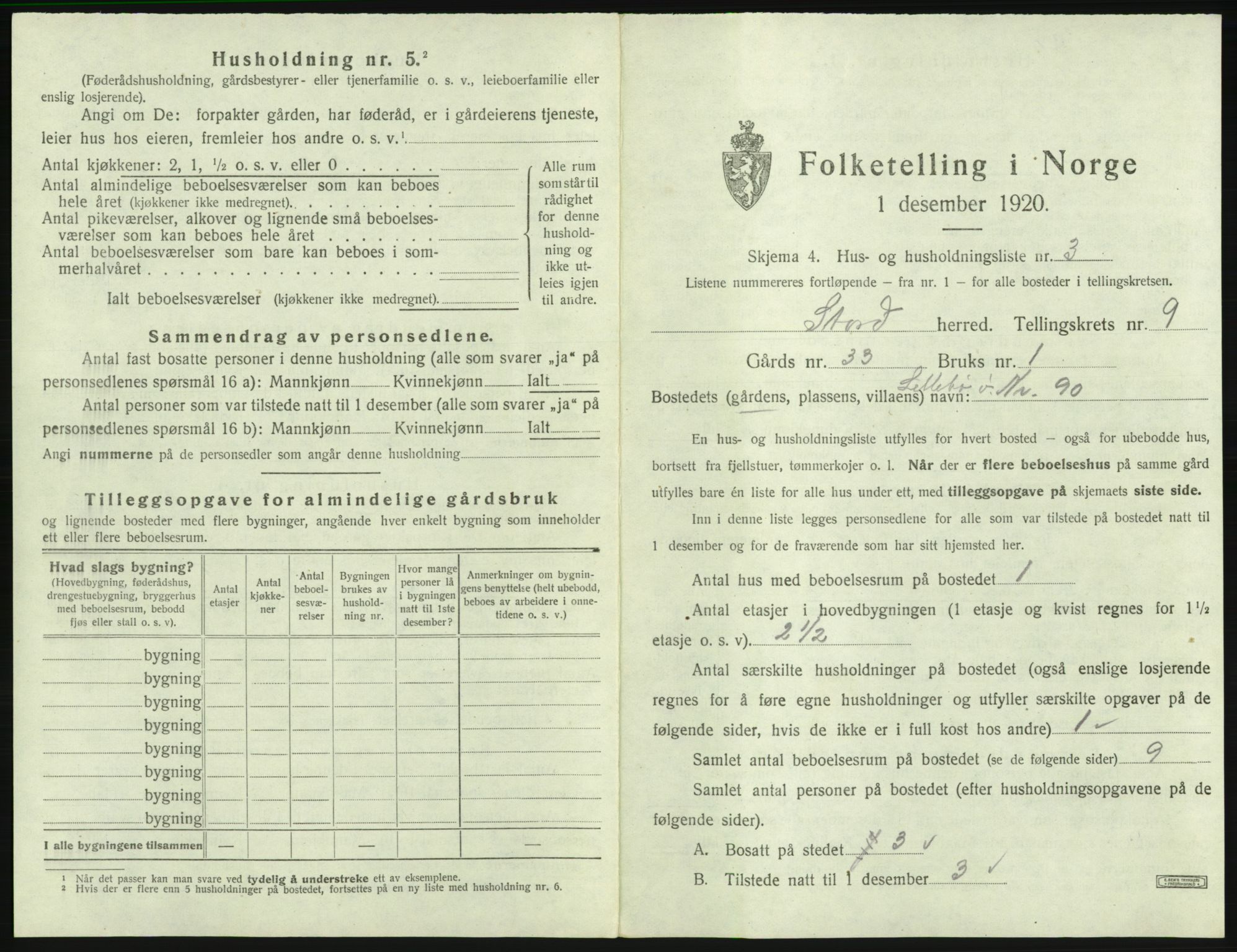 SAB, 1920 census for Stord, 1920, p. 529