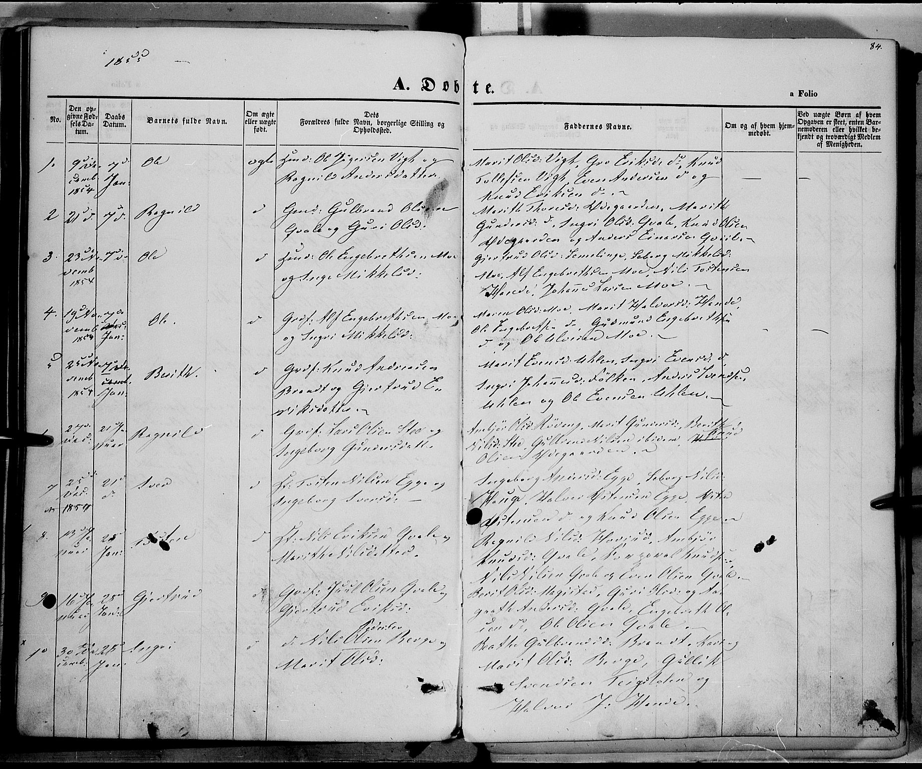 Vestre Slidre prestekontor, AV/SAH-PREST-136/H/Ha/Haa/L0001: Parish register (official) no. 1, 1844-1855, p. 84