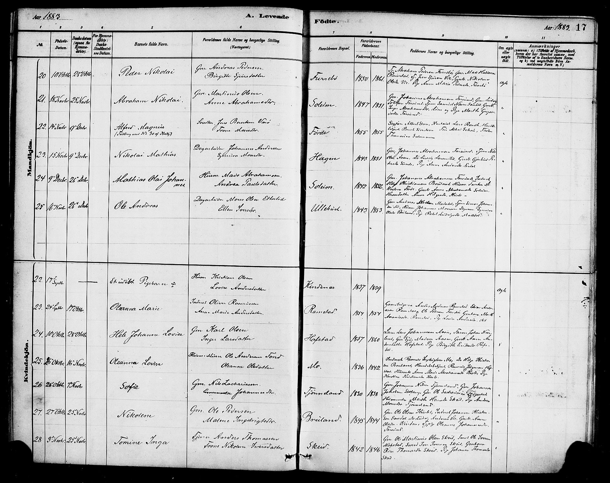 Førde sokneprestembete, AV/SAB-A-79901/H/Haa/Haab/L0001: Parish register (official) no. B 1, 1880-1898, p. 17