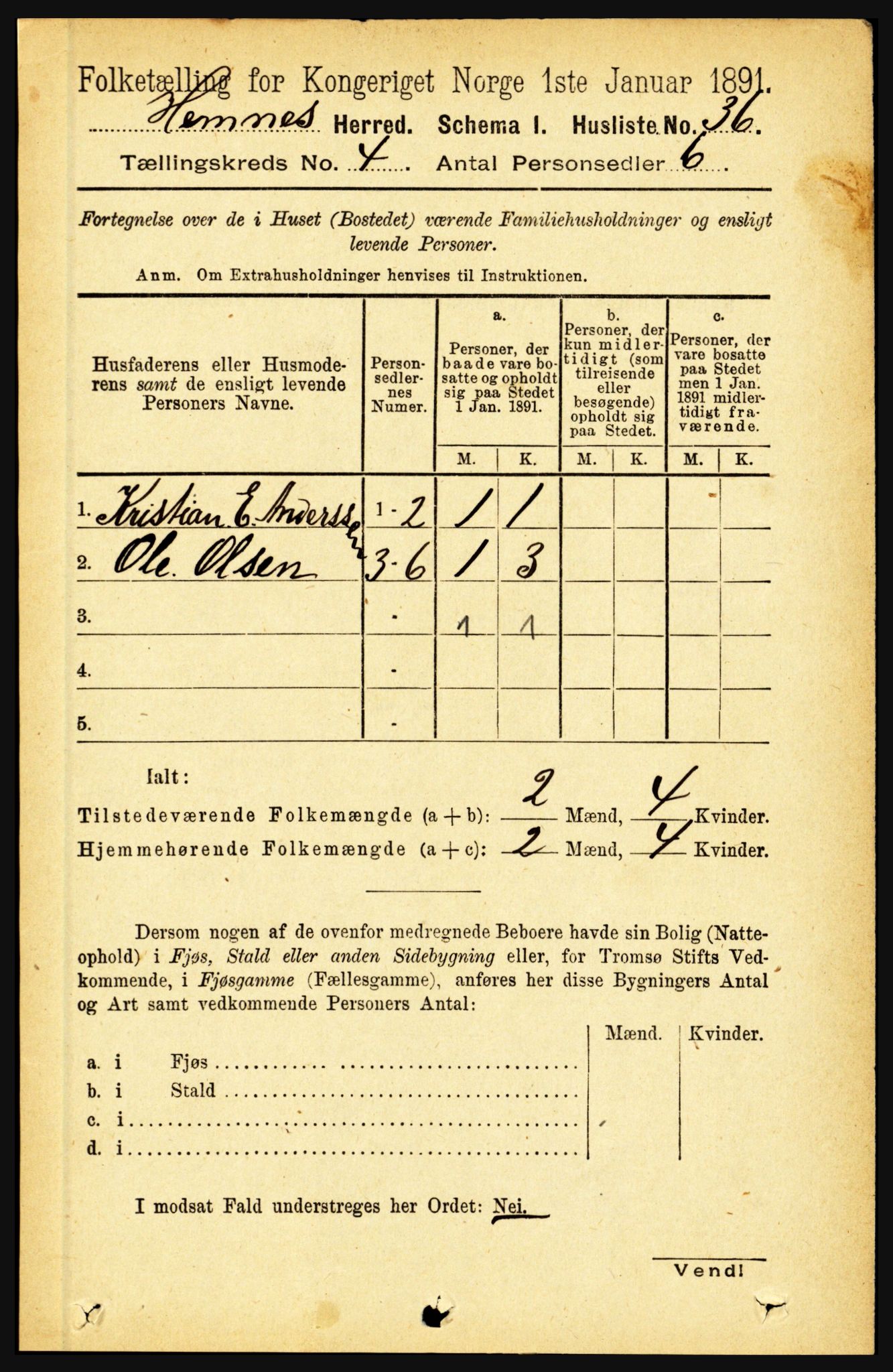 RA, 1891 census for 1832 Hemnes, 1891, p. 2236