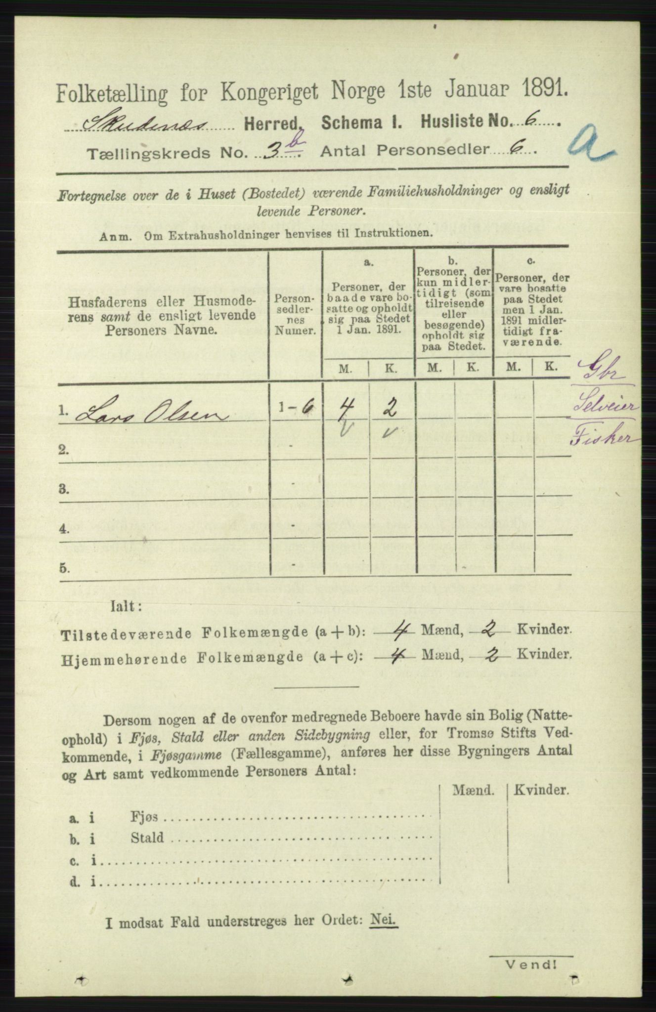 RA, 1891 census for 1150 Skudenes, 1891, p. 1617