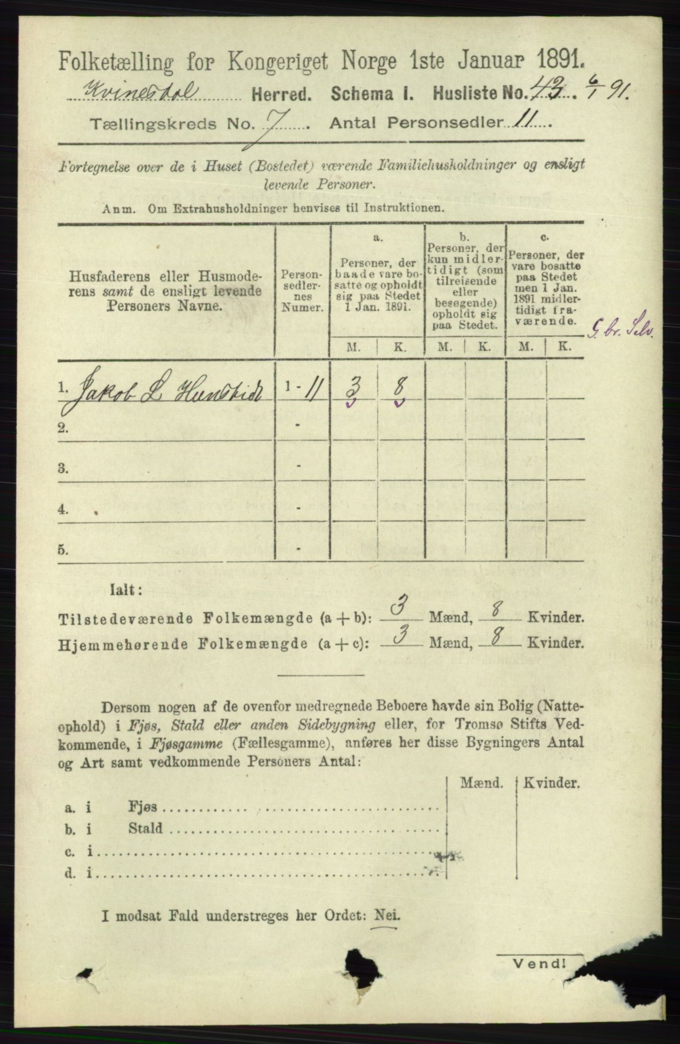 RA, 1891 census for 1037 Kvinesdal, 1891, p. 2418