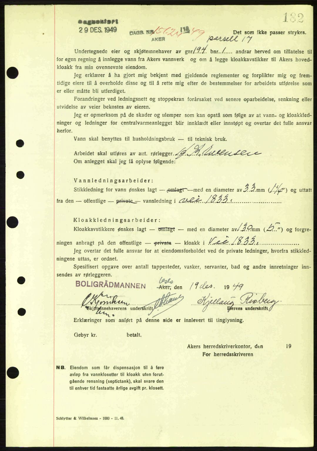 Oslo byskriverembete, AV/SAO-A-10227/G/Gb/Gbd/Gbda/L0017: Mortgage book no. A215, 1949-1950, Diary no: : 15624/1949