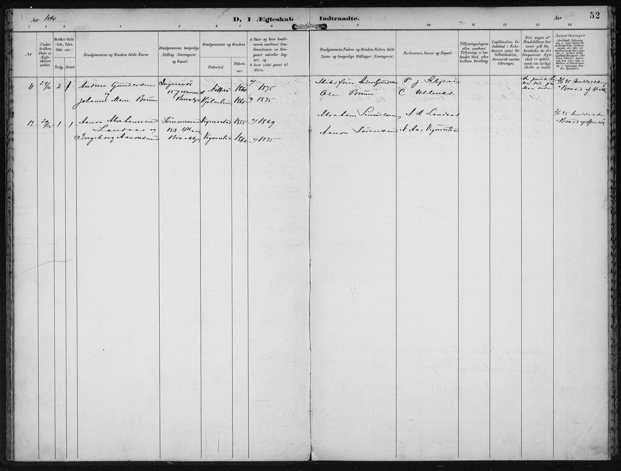 Den norske sjømannsmisjon i utlandet/New York, SAB/SAB/PA-0110/H/Ha/L0004: Parish register (official) no. A 4, 1893-1901, p. 52