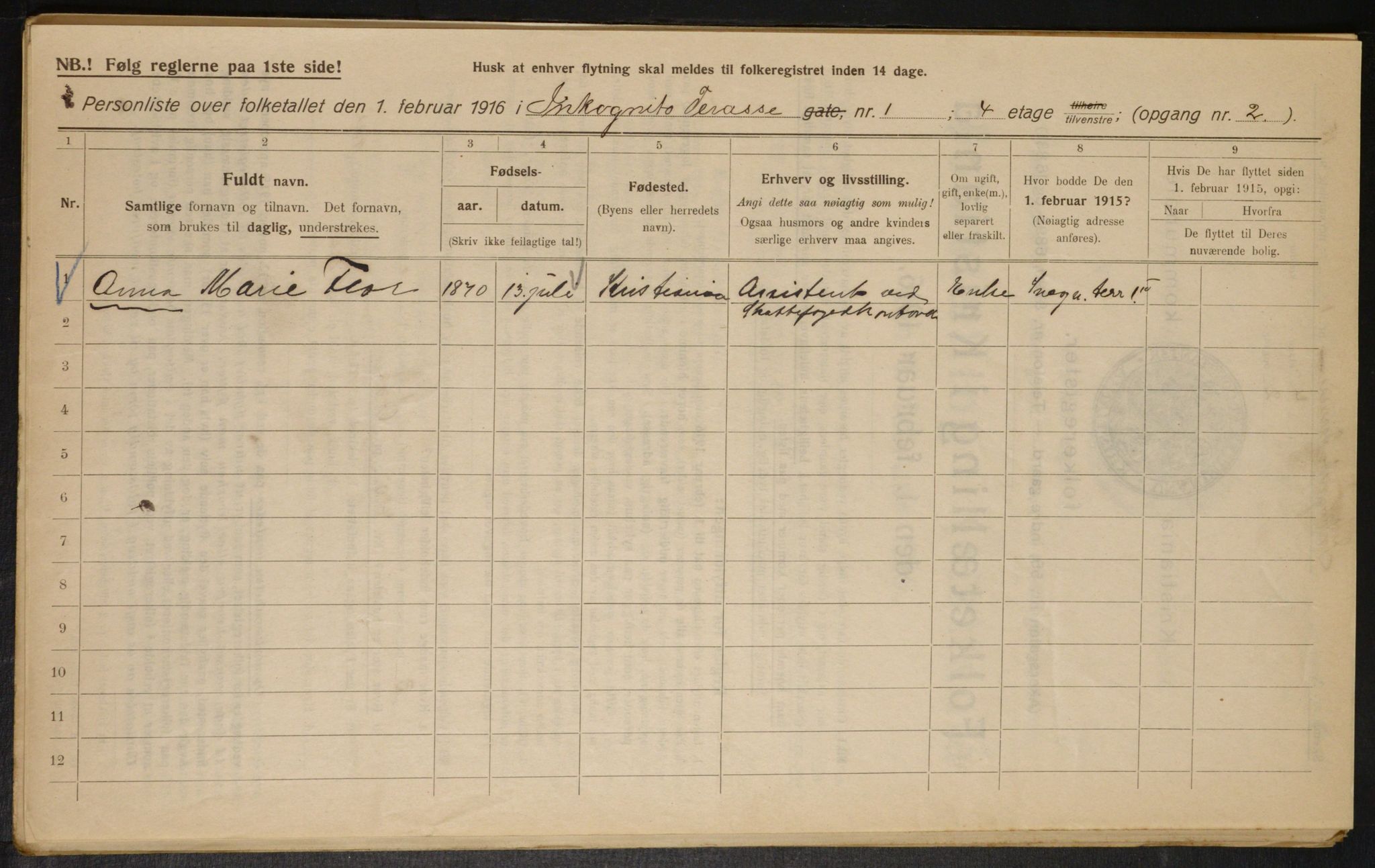 OBA, Municipal Census 1916 for Kristiania, 1916, p. 45297