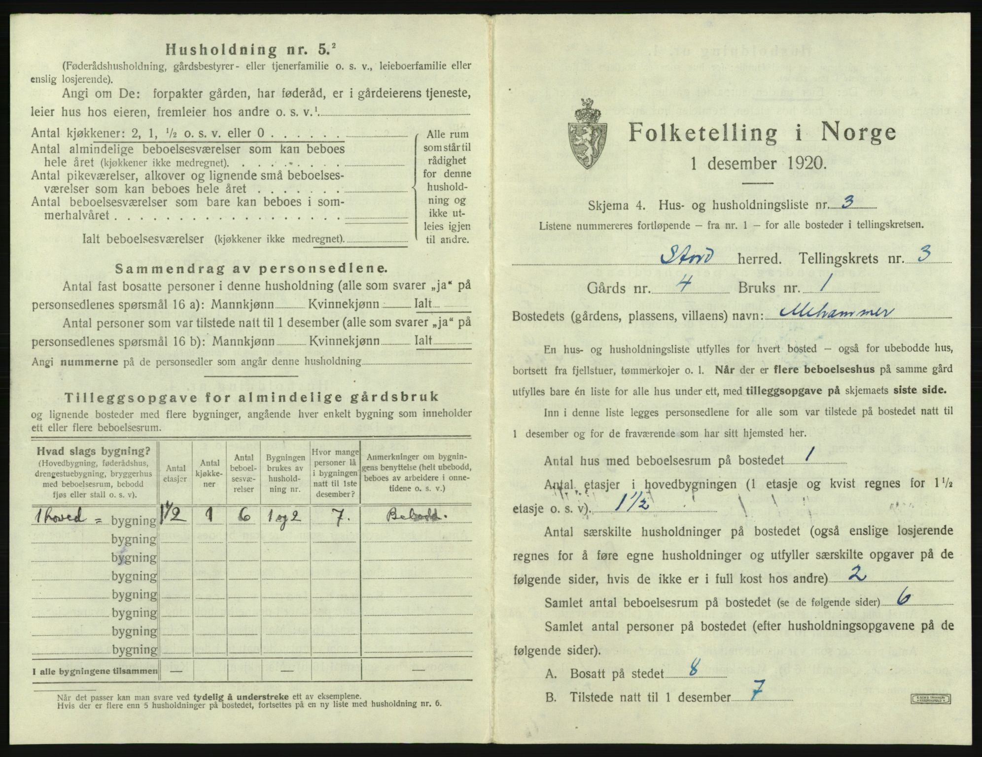 SAB, 1920 census for Stord, 1920, p. 131