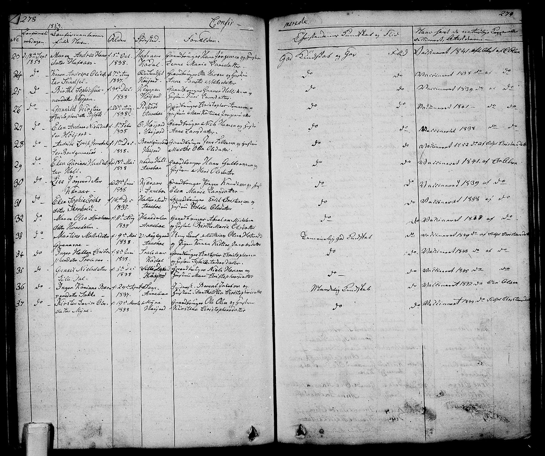 Andebu kirkebøker, AV/SAKO-A-336/G/Ga/L0003: Parish register (copy) no. I 3, 1832-1867, p. 278-279