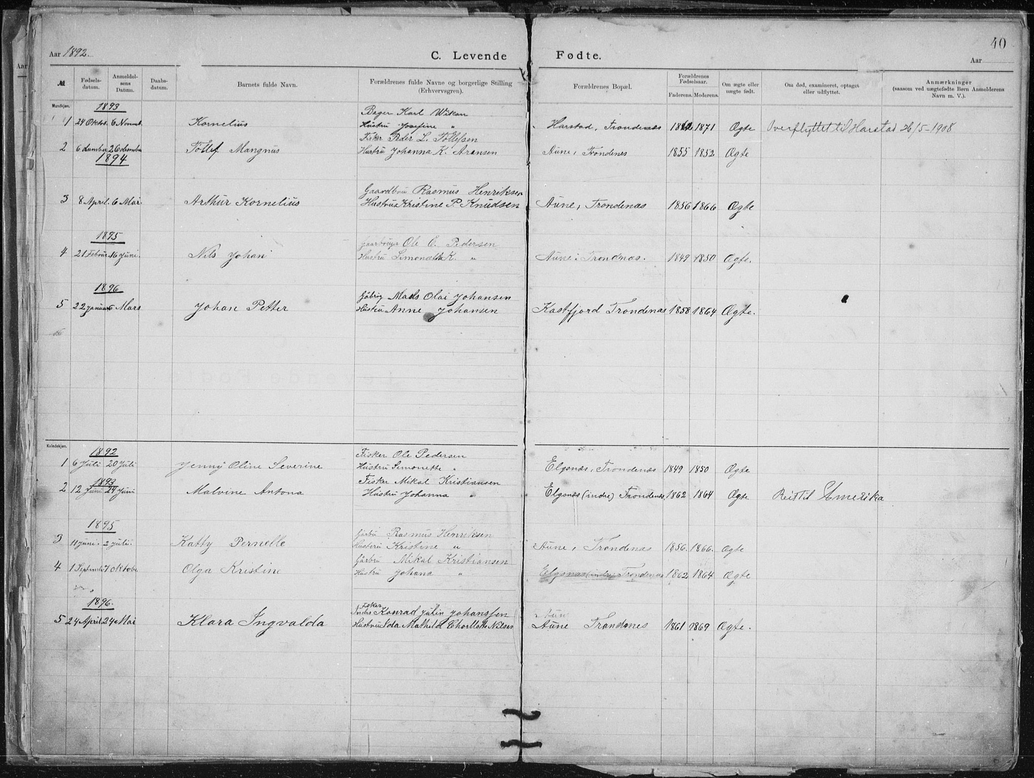 Aune baptistmenighet, SATØ/P-0182/F/L0006DP: Dissenter register no. 6, 1887-1939, p. 40