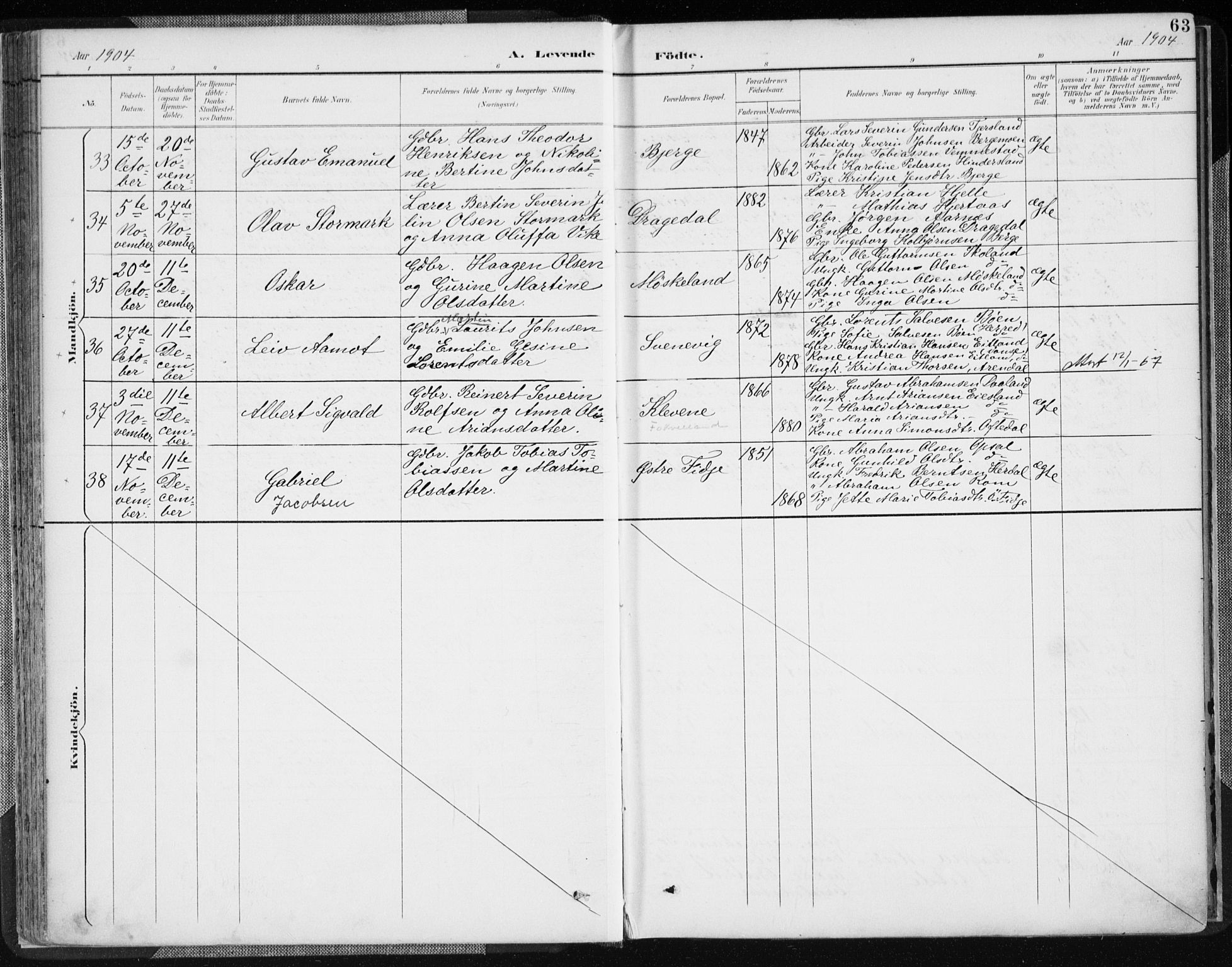 Lyngdal sokneprestkontor, AV/SAK-1111-0029/F/Fa/Fac/L0012: Parish register (official) no. A 12, 1894-1918, p. 63