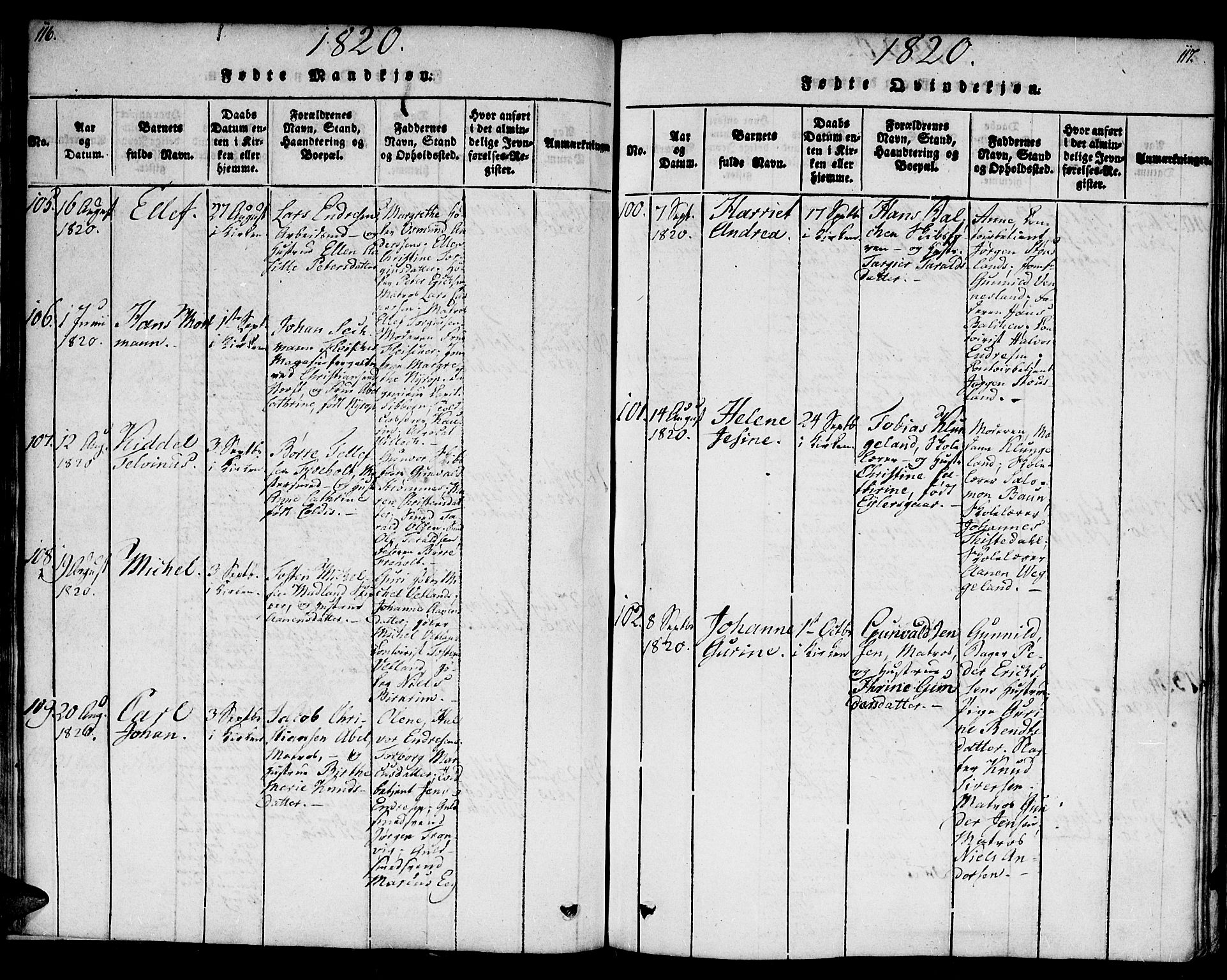 Kristiansand domprosti, SAK/1112-0006/F/Fb/L0001: Parish register (copy) no. B 1, 1818-1821, p. 116-117
