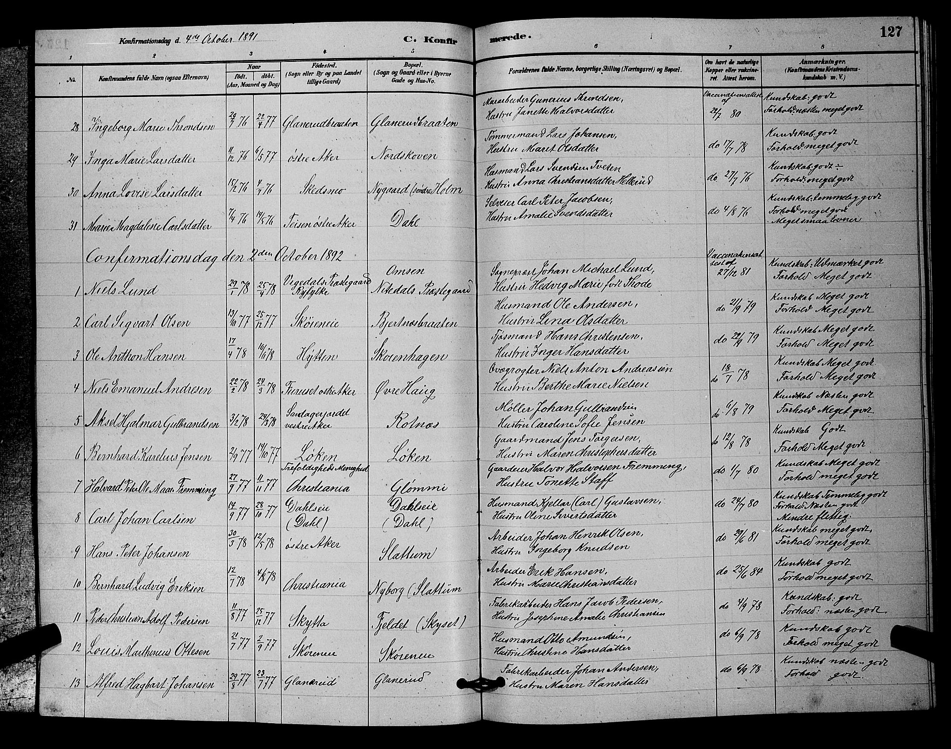 Nittedal prestekontor Kirkebøker, SAO/A-10365a/G/Ga/L0002: Parish register (copy) no. I 2, 1879-1901, p. 127
