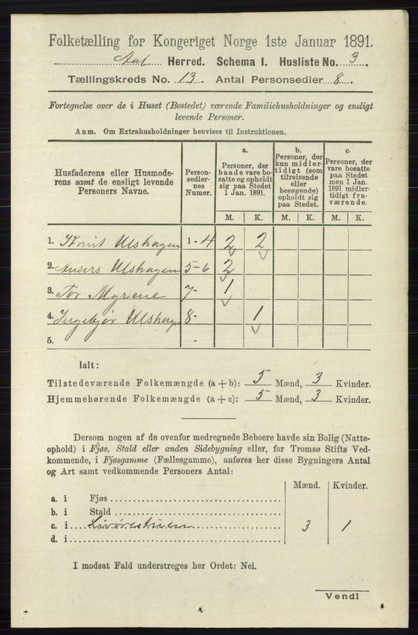 RA, 1891 census for 0619 Ål, 1891, p. 3215