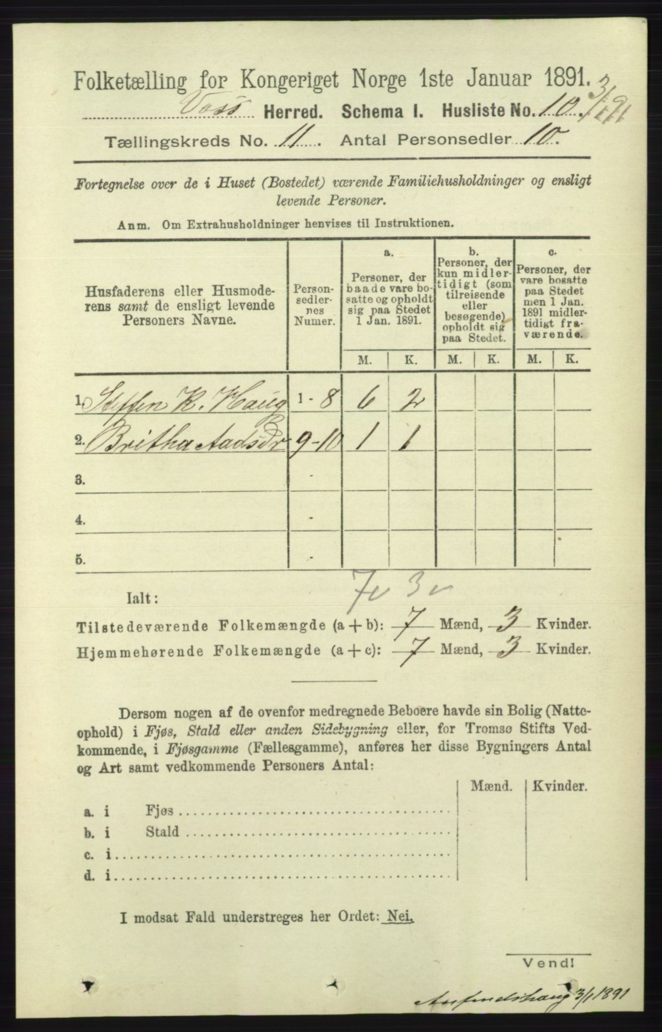 RA, 1891 census for 1235 Voss, 1891, p. 5734