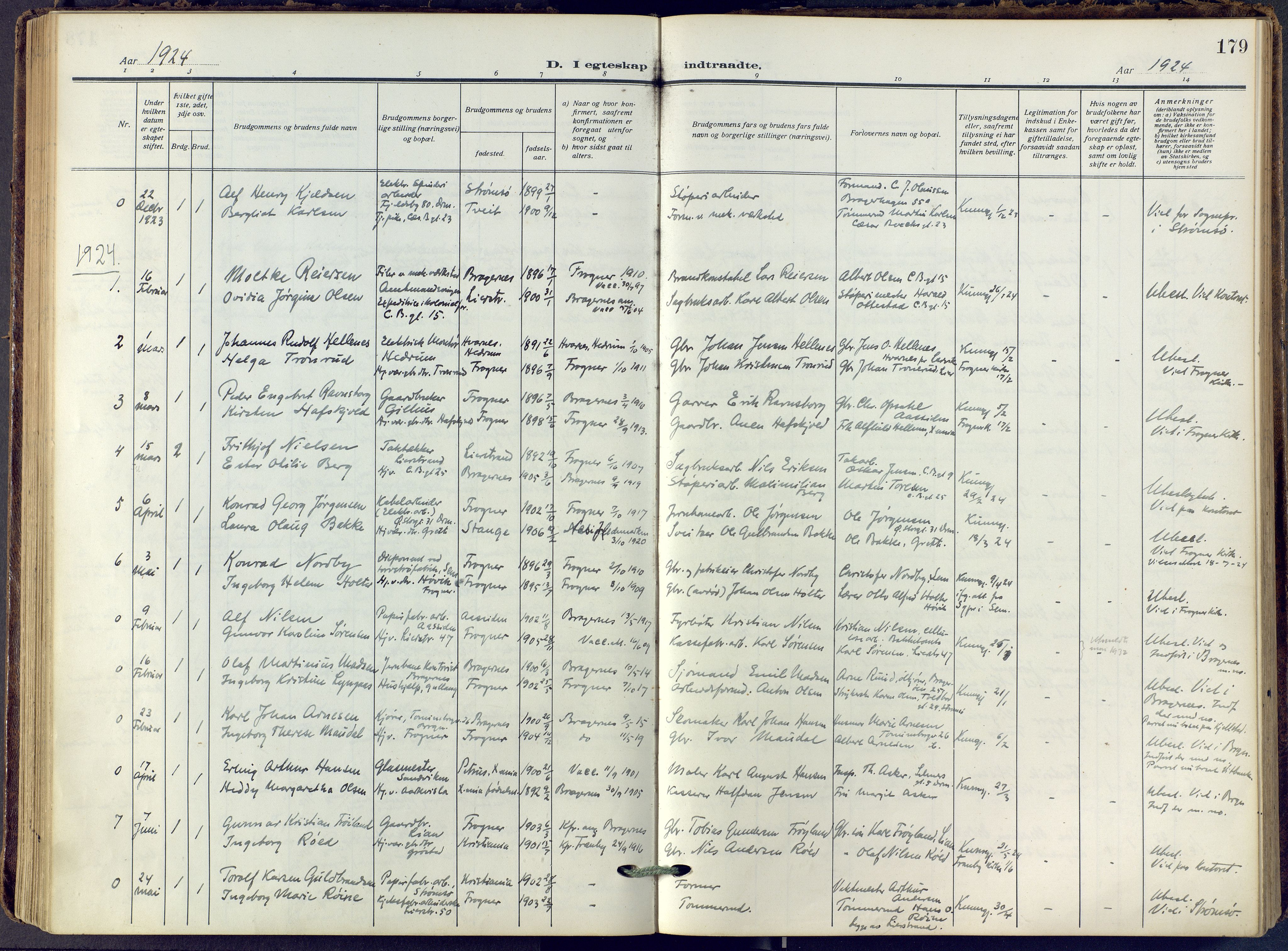 Lier kirkebøker, SAKO/A-230/F/Fa/L0019: Parish register (official) no. I 19, 1918-1928, p. 179