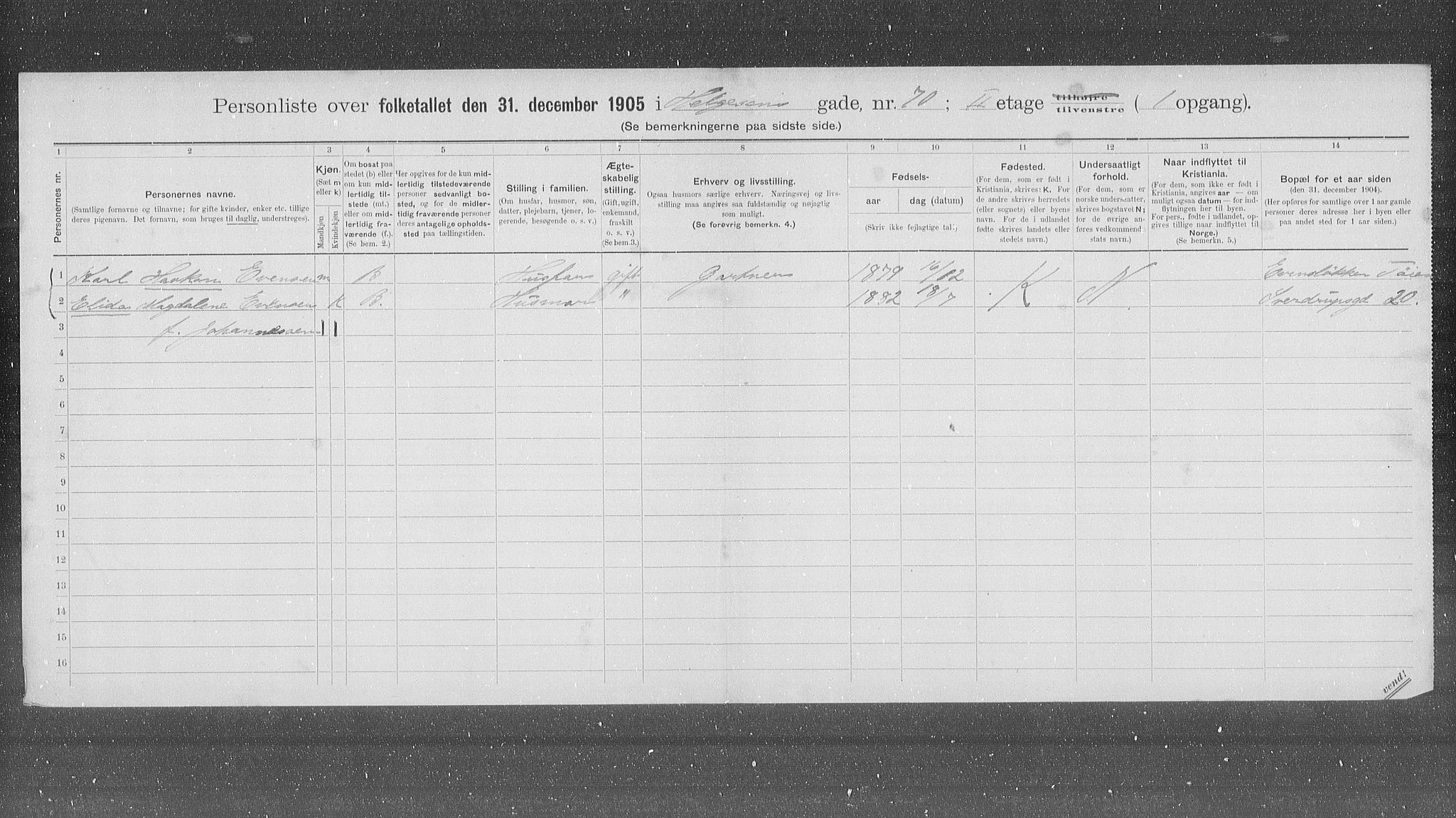 OBA, Municipal Census 1905 for Kristiania, 1905, p. 19998