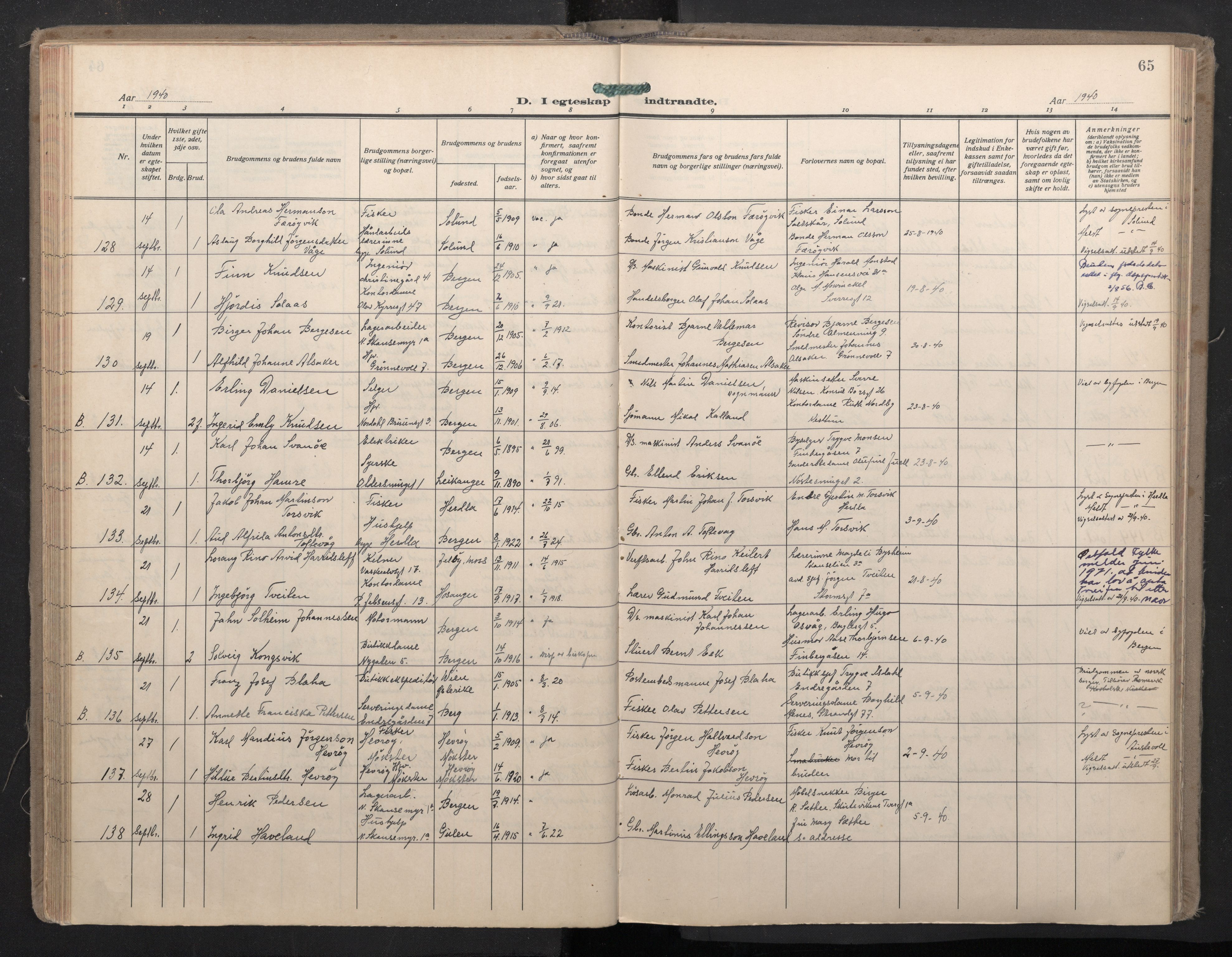 Domkirken sokneprestembete, AV/SAB-A-74801/H/Haa: Parish register (official) no. D 7, 1937-1950, p. 64b-65a