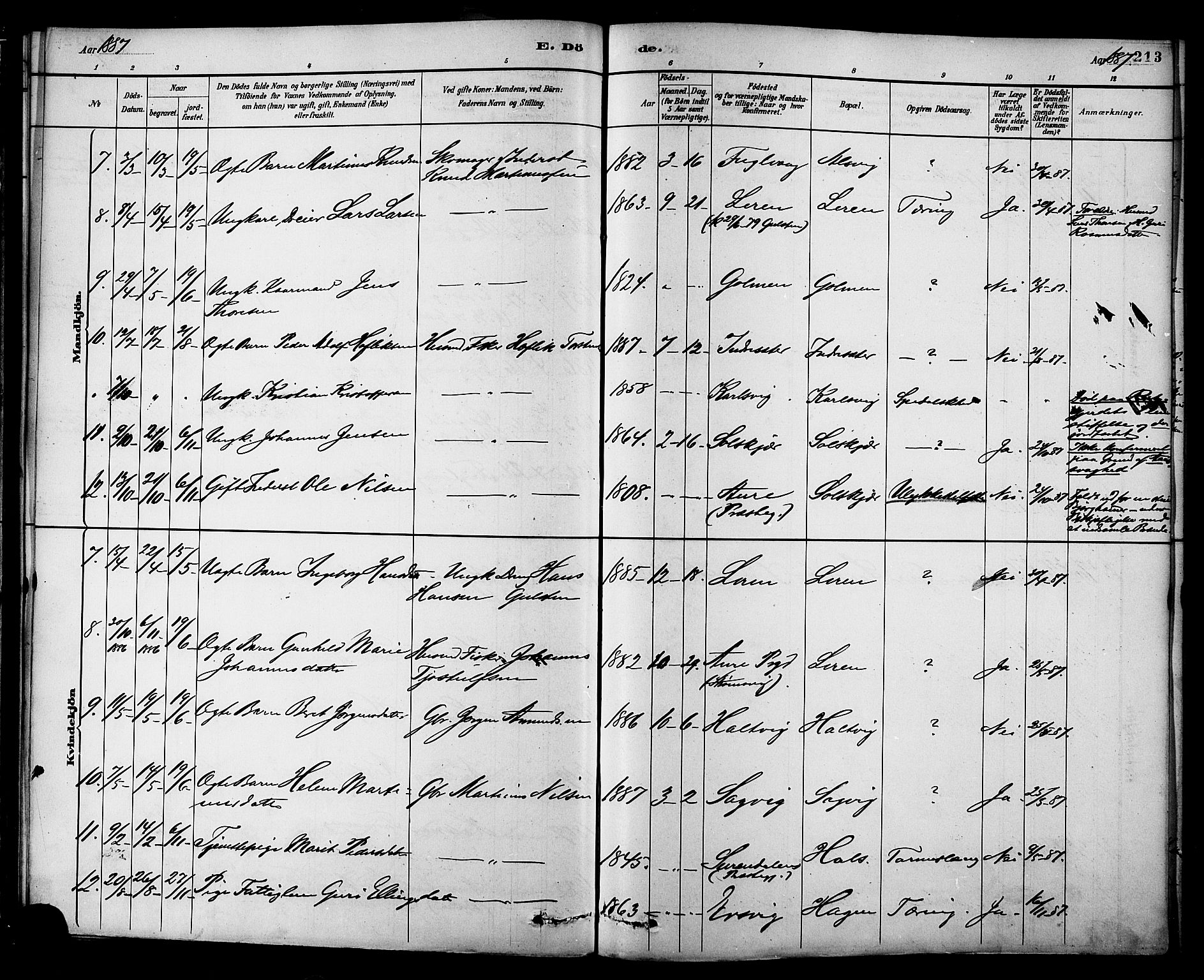 Ministerialprotokoller, klokkerbøker og fødselsregistre - Møre og Romsdal, AV/SAT-A-1454/577/L0896: Parish register (official) no. 577A03, 1880-1898, p. 213