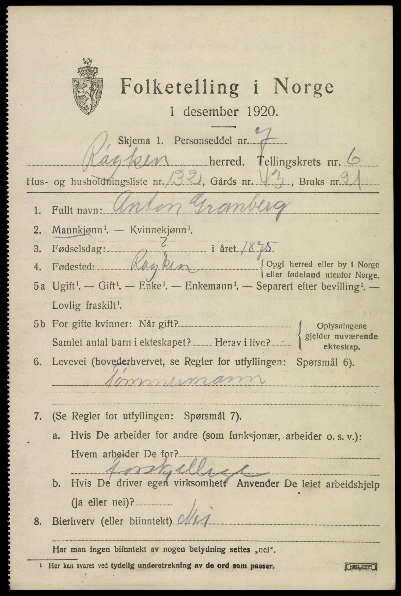 SAKO, 1920 census for Røyken, 1920, p. 11268