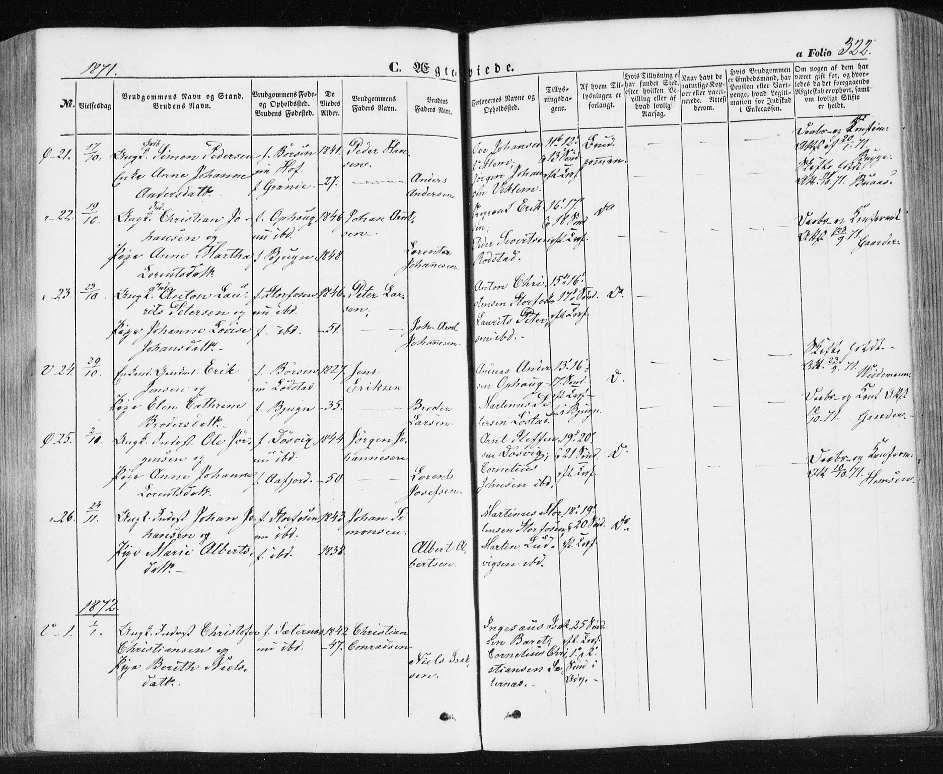 Ministerialprotokoller, klokkerbøker og fødselsregistre - Sør-Trøndelag, SAT/A-1456/659/L0737: Parish register (official) no. 659A07, 1857-1875, p. 322