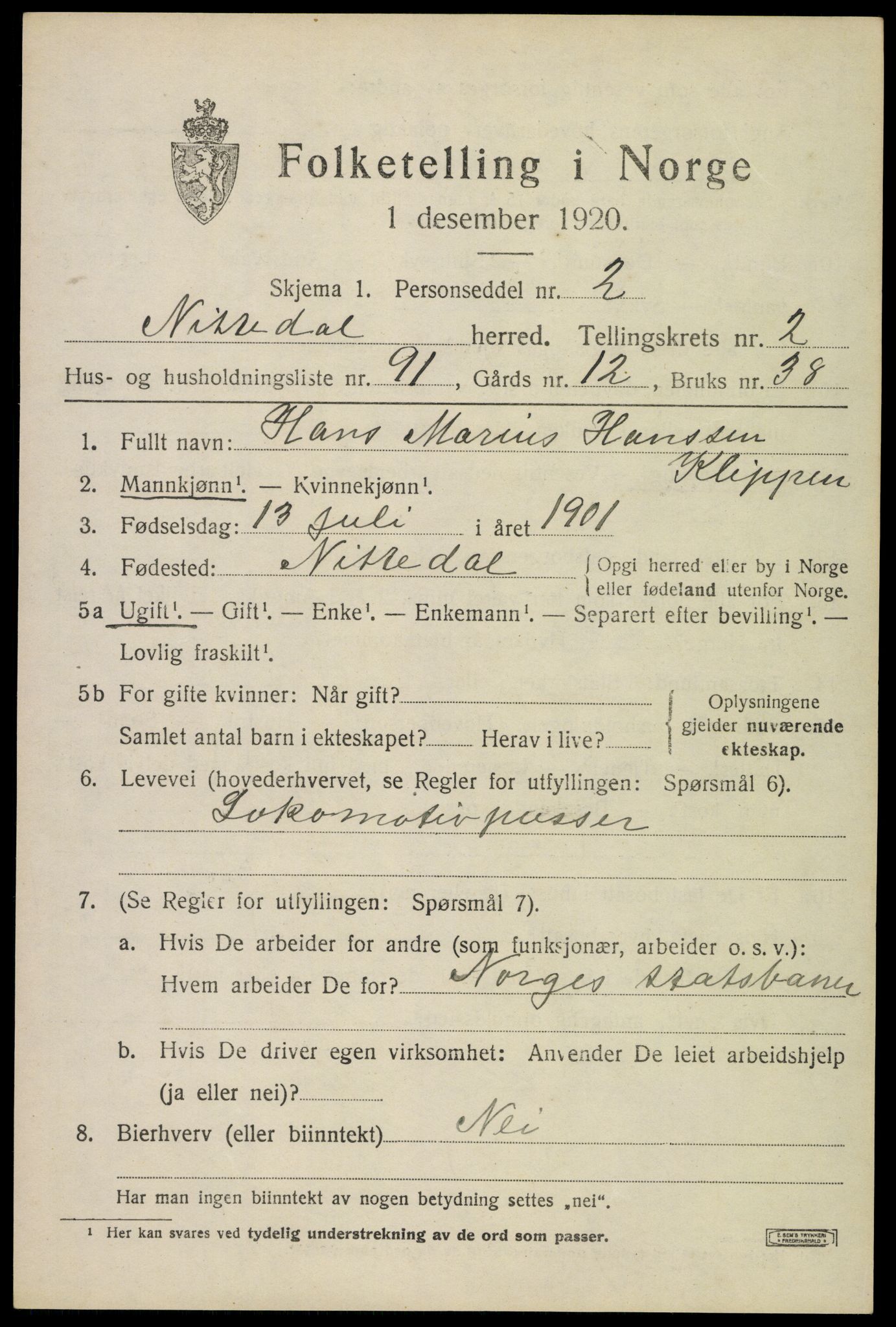 SAO, 1920 census for Nittedal, 1920, p. 2788