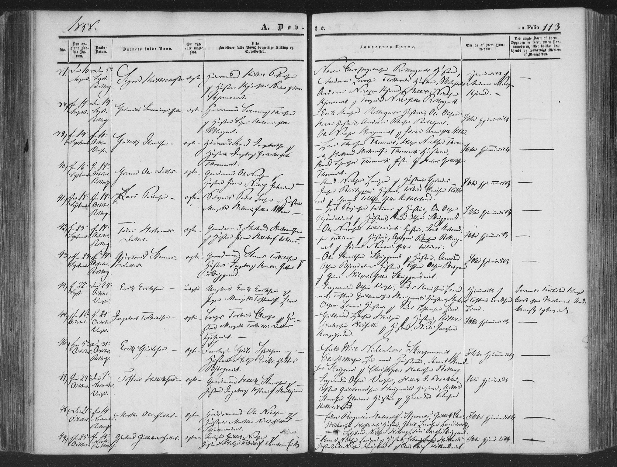 Rollag kirkebøker, AV/SAKO-A-240/F/Fa/L0008: Parish register (official) no. I 8, 1847-1860, p. 113