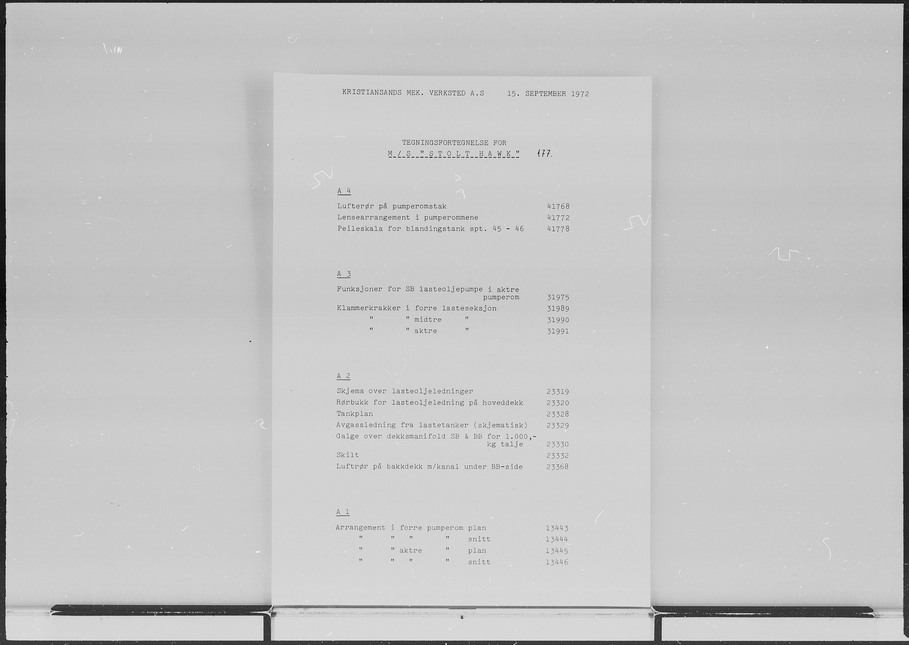 Kristiansand Mekaniske Verksted, SAK/D/0612/G/Ga/L0006/0002: Reprofoto av tegninger m.m. / 36 mm mikrofilmruller, reprofoto av skipstegninger, byggenr. 134-212, p. 3