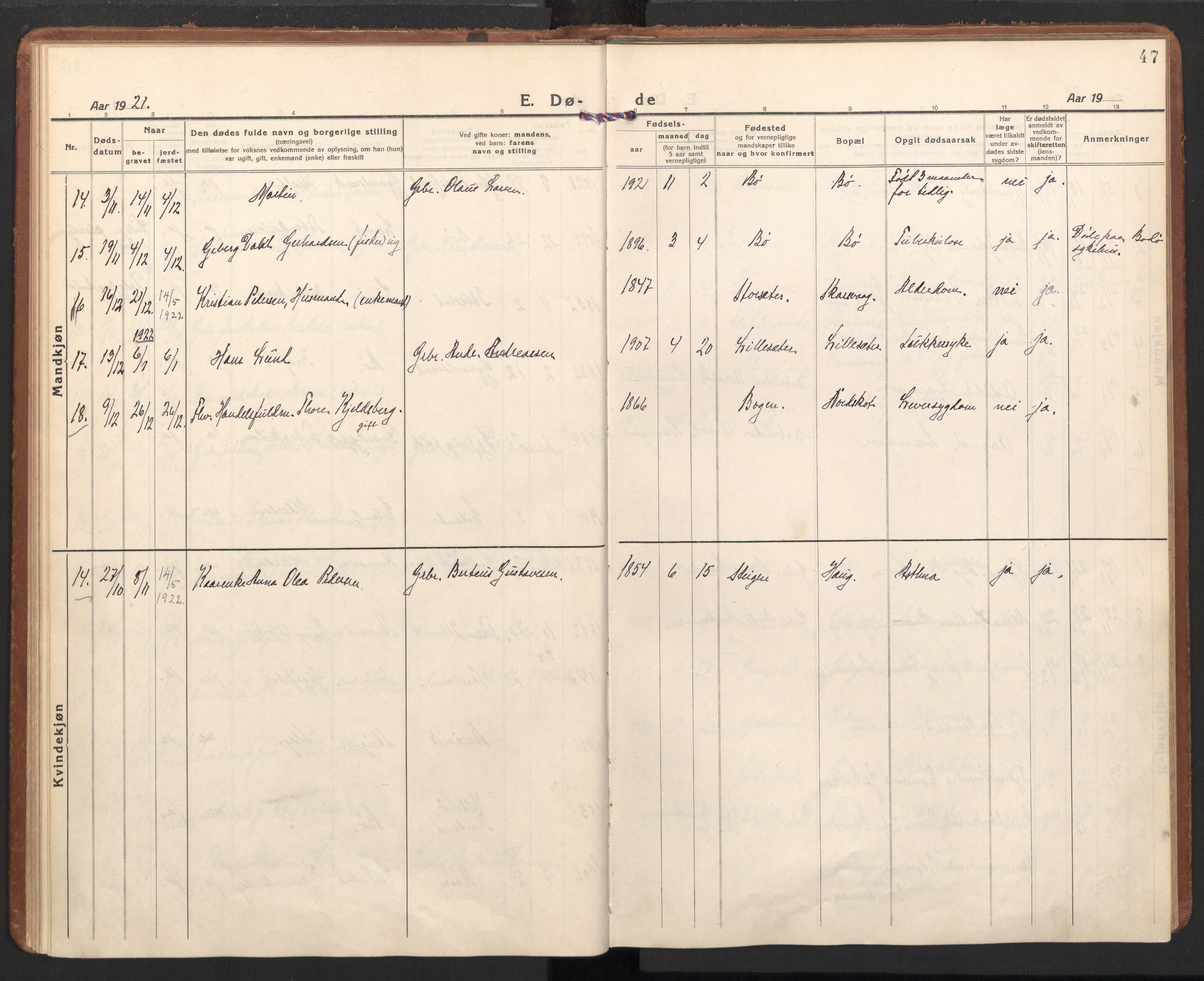 Ministerialprotokoller, klokkerbøker og fødselsregistre - Nordland, SAT/A-1459/855/L0809: Parish register (official) no. 855A18, 1921-1939, p. 47