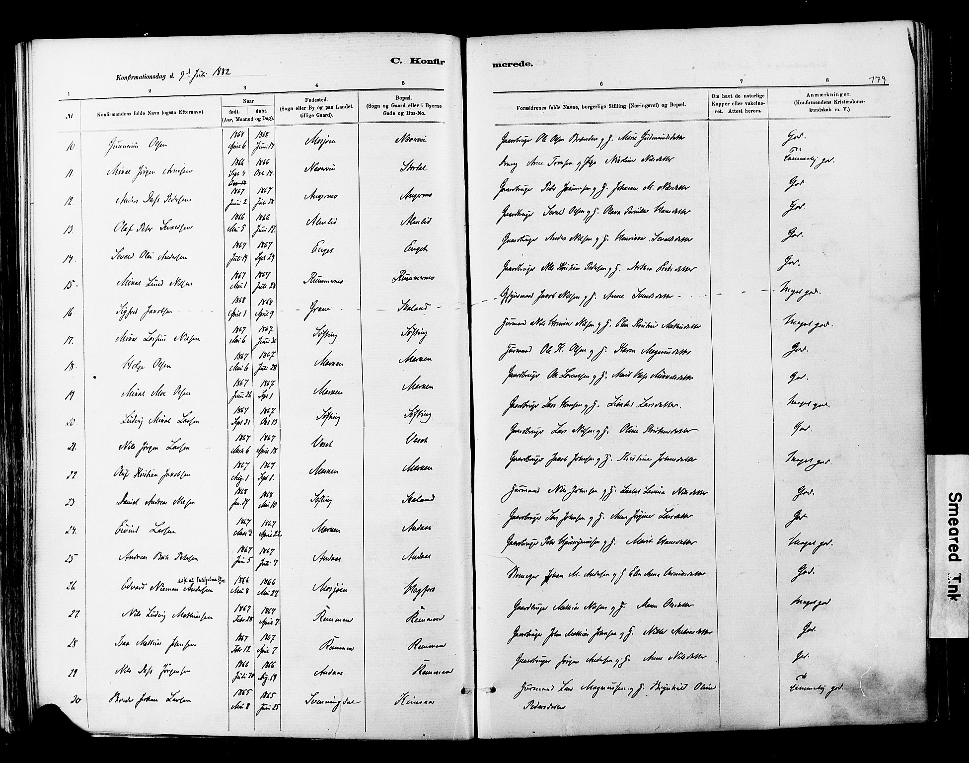 Ministerialprotokoller, klokkerbøker og fødselsregistre - Nordland, SAT/A-1459/820/L0295: Parish register (official) no. 820A16, 1880-1896, p. 179