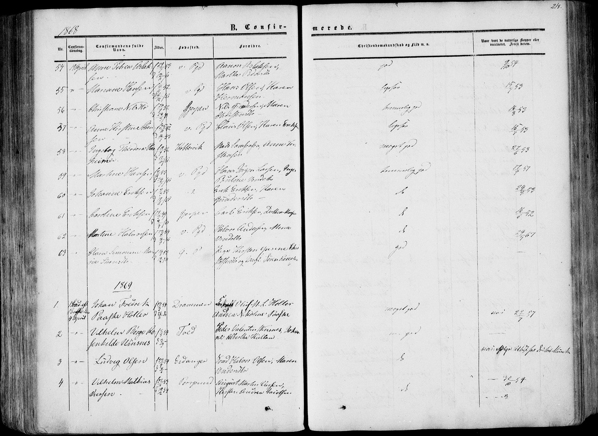 Porsgrunn kirkebøker , SAKO/A-104/F/Fa/L0007: Parish register (official) no. 7, 1858-1877, p. 218
