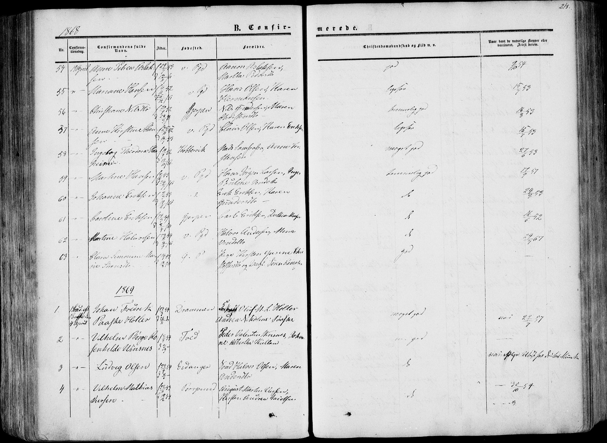 Porsgrunn kirkebøker , AV/SAKO-A-104/F/Fa/L0007: Parish register (official) no. 7, 1858-1877, p. 218