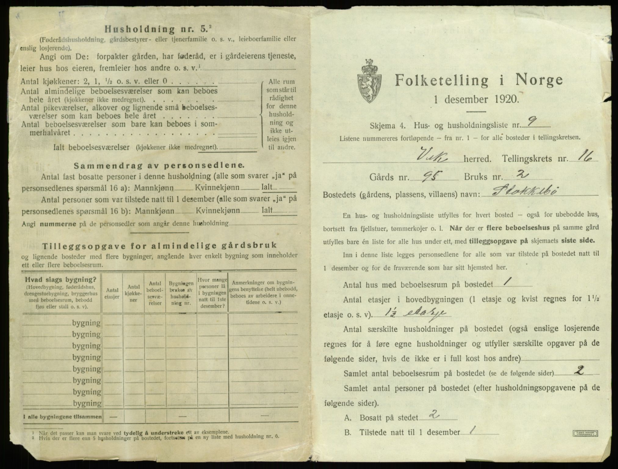 SAB, 1920 census for Vik, 1920, p. 1305